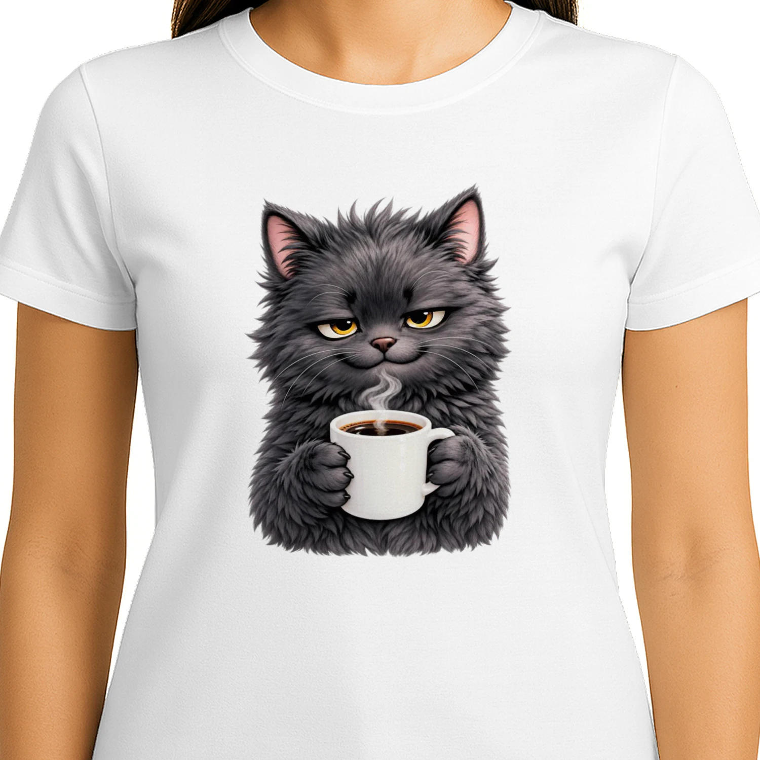Coffee Cat Mood Classic T-Shirt | Cute Grumpy Cat Coffee Lover Tee | Cozy Caffeine Graphic Shirt | Funny Cat Gift