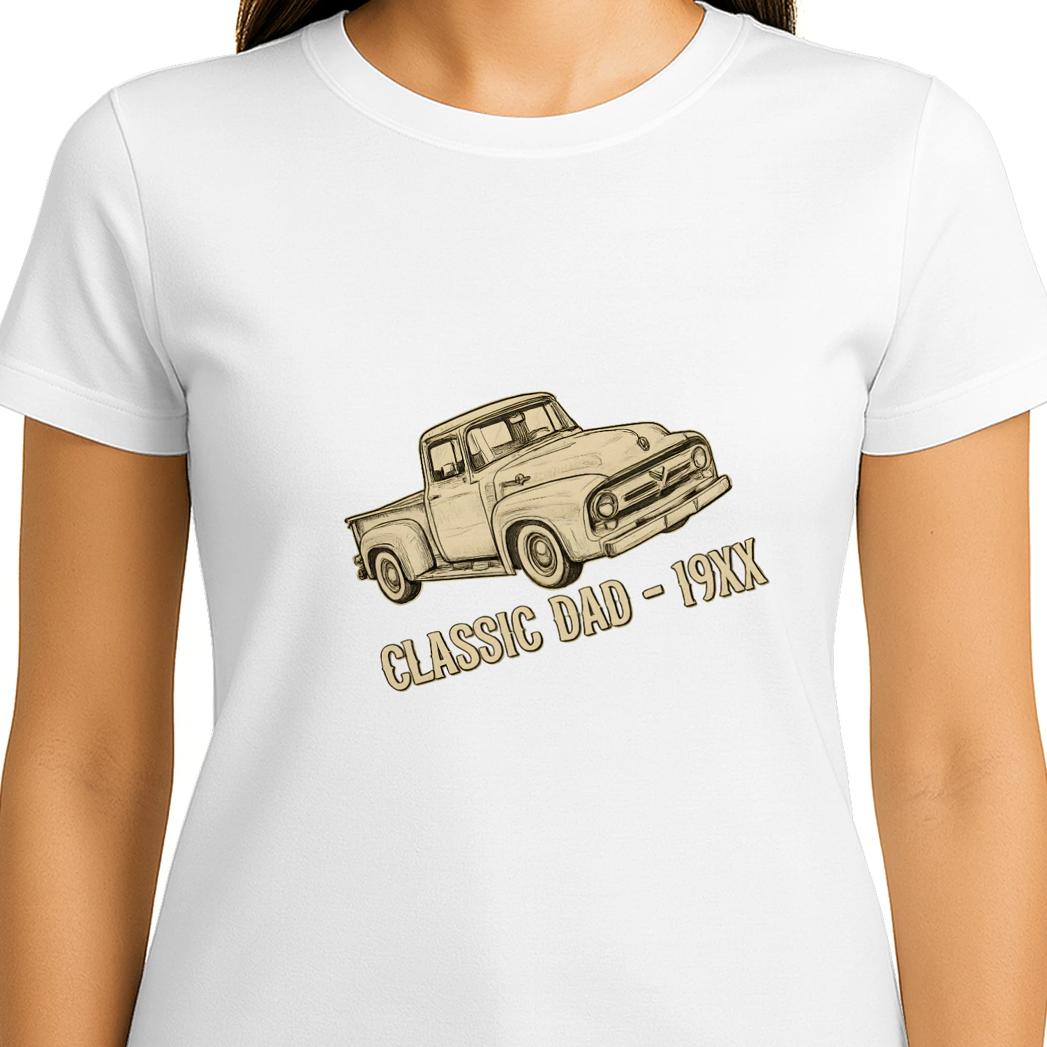 Classic Dad 19XX Women's T-Shirt | Vintage Pickup Truck Tee | Retro Classic Car Graphic Shirt | Gift for Classic Truck Lovers