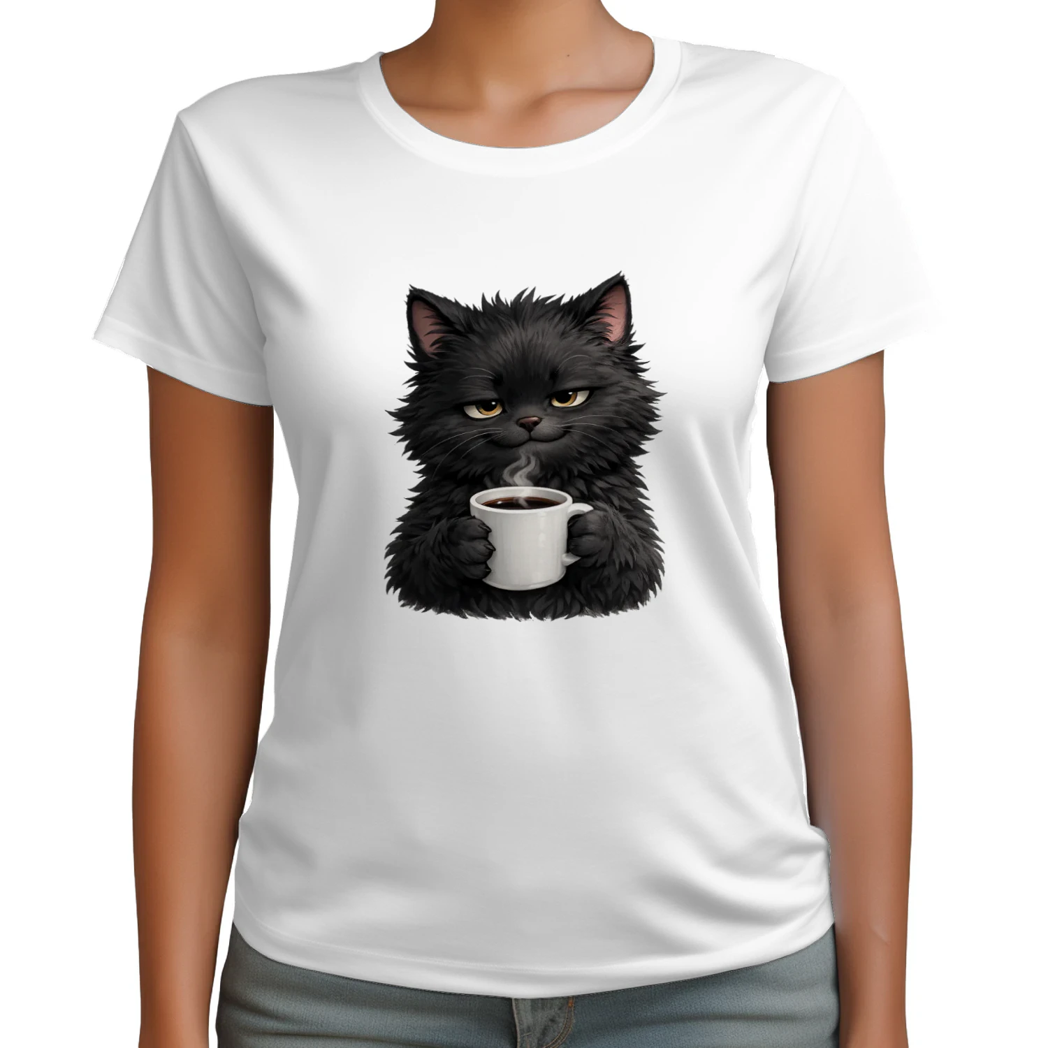 Coffee Cat Shirt, Funny Cat Coffee Tee, Grumpy Cat Lover Gift, Caffeine Mood T-Shirt, Cute Cat Graphic Tee