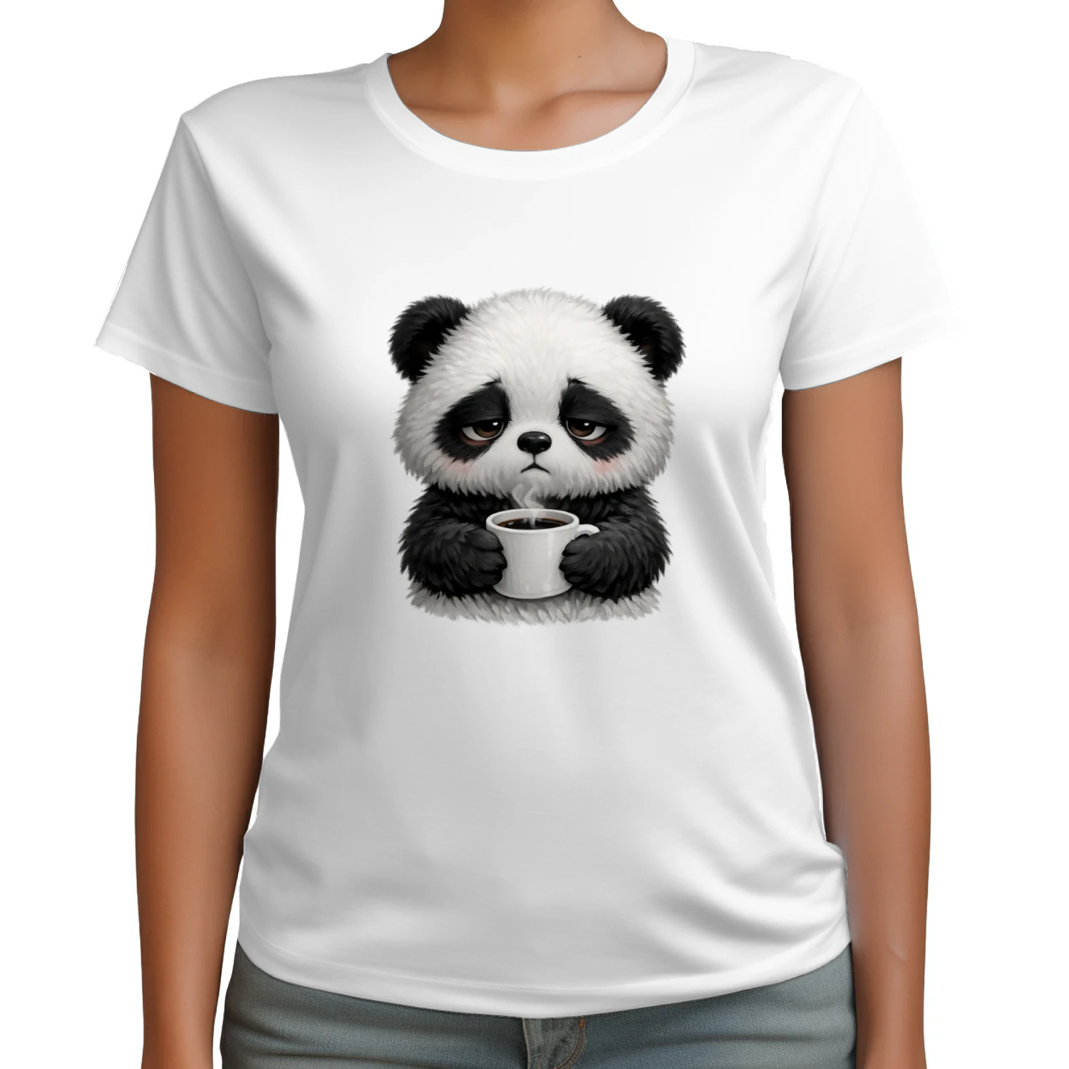 Grumpy Panda Coffee T-Shirt – Cute Sad Panda Holding Coffee Funny Mood Shirt