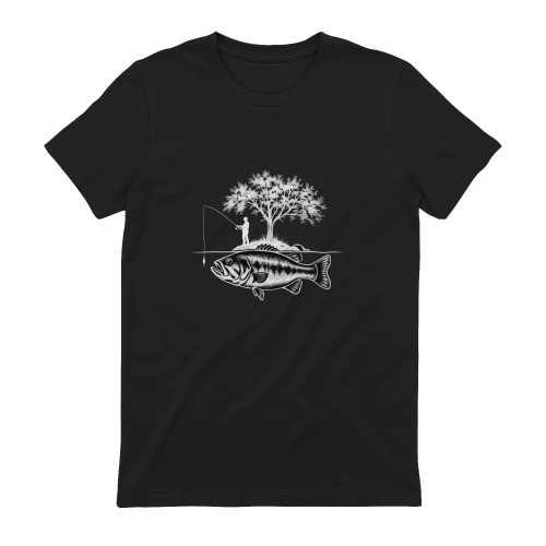 Unique Bass Fishing T-Shirt | Fisherman & Tree Design