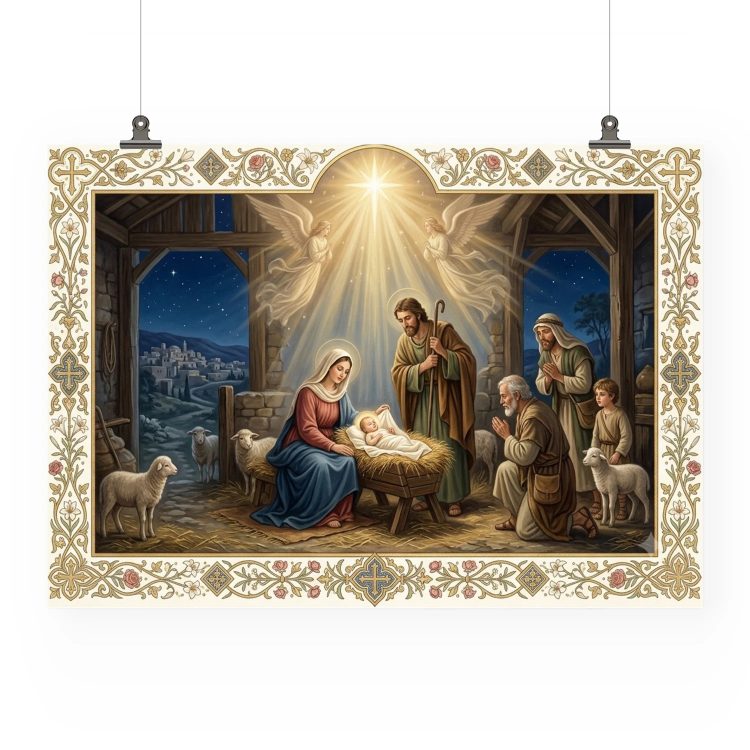 Classic Nativity Scene Matte Poster Wall Art | Birth of Jesus & Holy Family | Premium Christian Decor