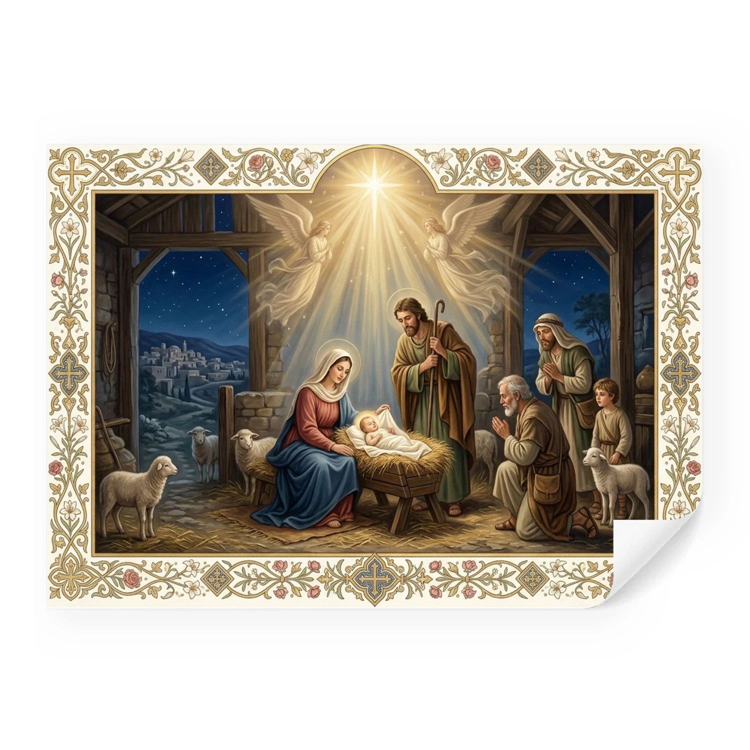 Classic Nativity Scene Matte Poster Wall Art | Birth of Jesus & Holy Family | Premium Christian Decor