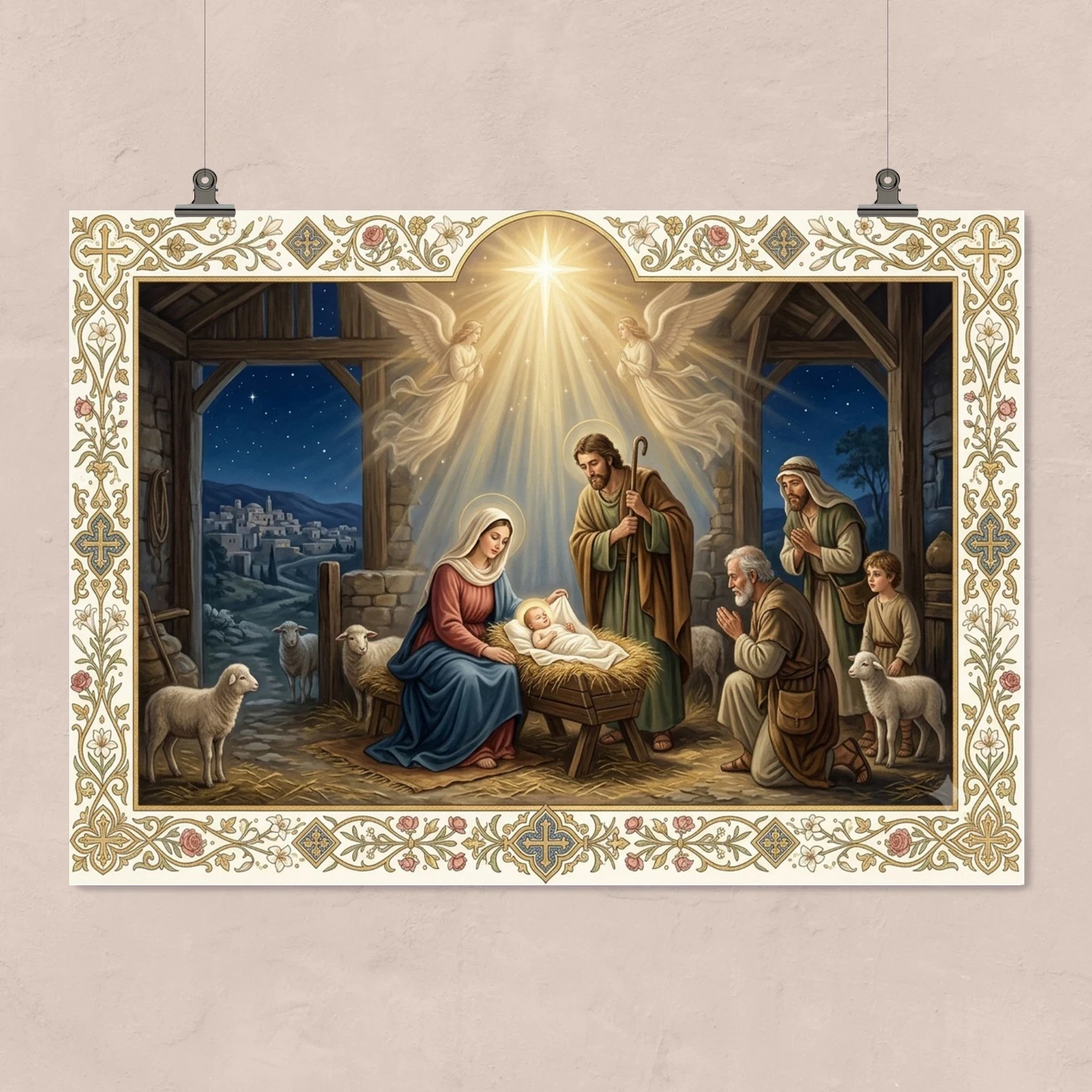 Classic Nativity Scene Matte Poster Wall Art | Birth of Jesus & Holy Family | Premium Christian Decor