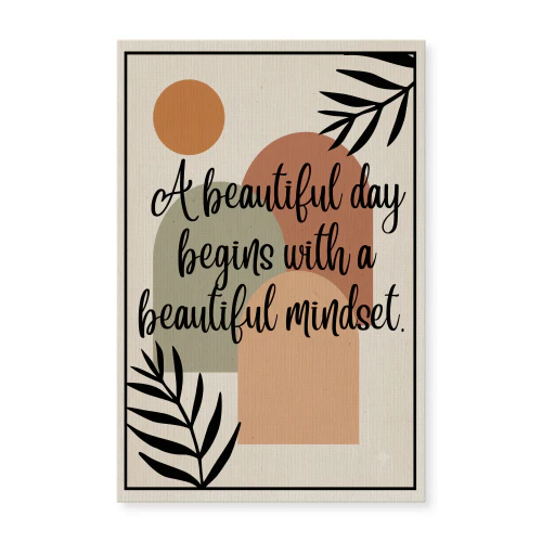 Beautiful Mindset Boho Botanical Quote Wall Art