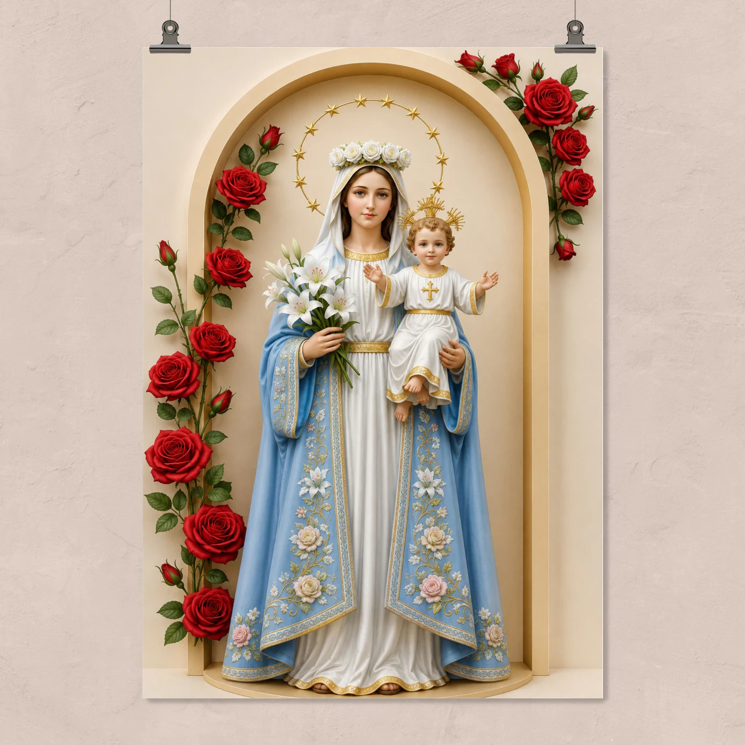 Madonna and Child — Floral Sacred Christian Art