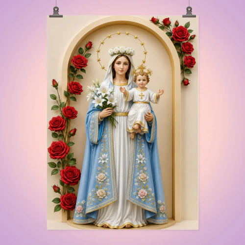 Madonna and Child — Floral Sacred Christian Art
