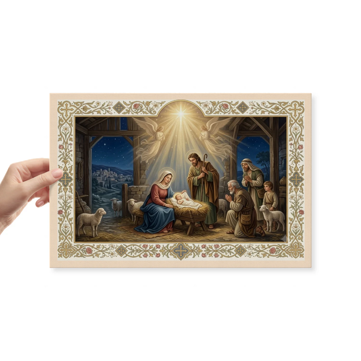 Classic Nativity Scene Canvas Wall Art | Birth of Jesus & Holy Family | Premium Christian Decor