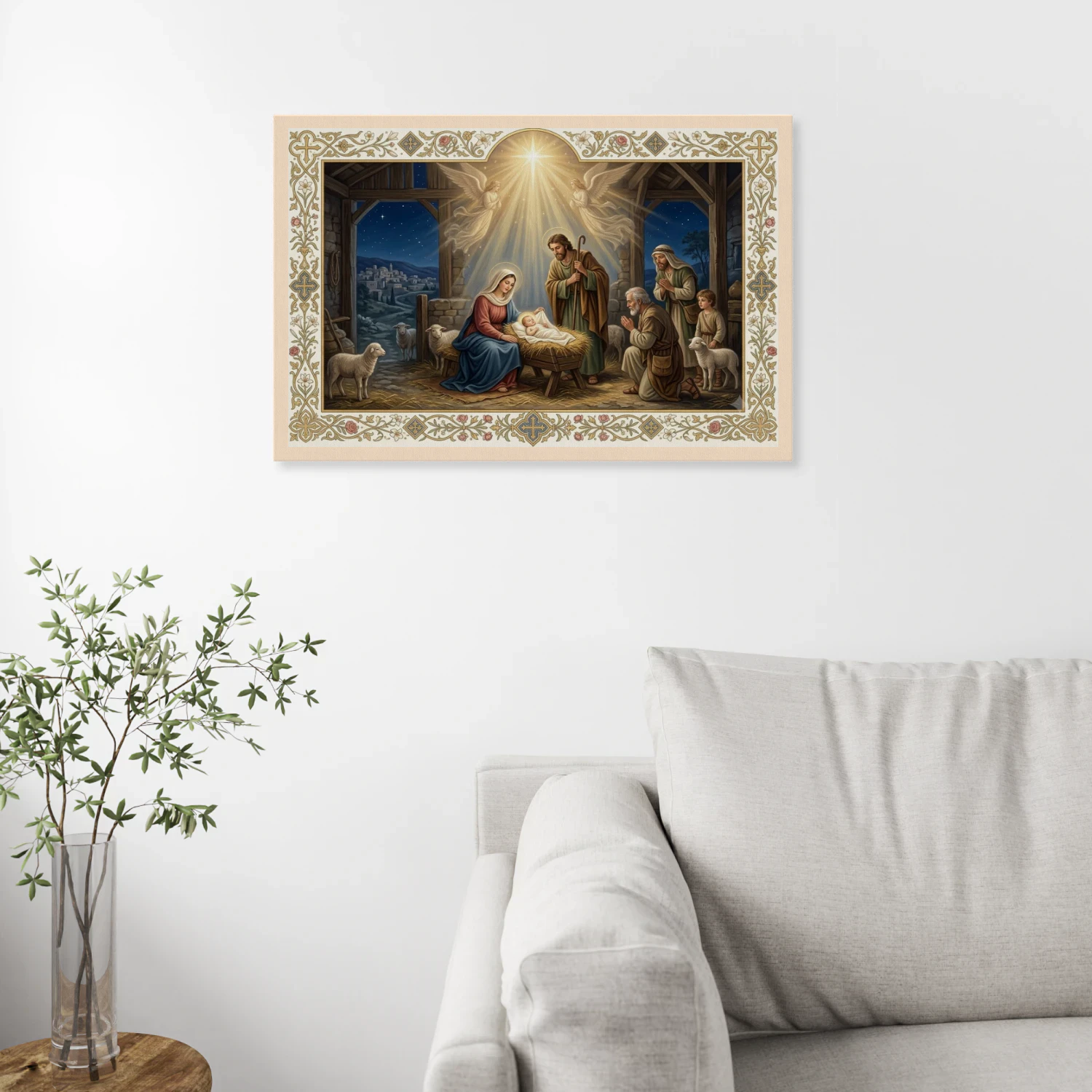 Classic Nativity Scene Canvas Wall Art | Birth of Jesus & Holy Family | Premium Christian Decor