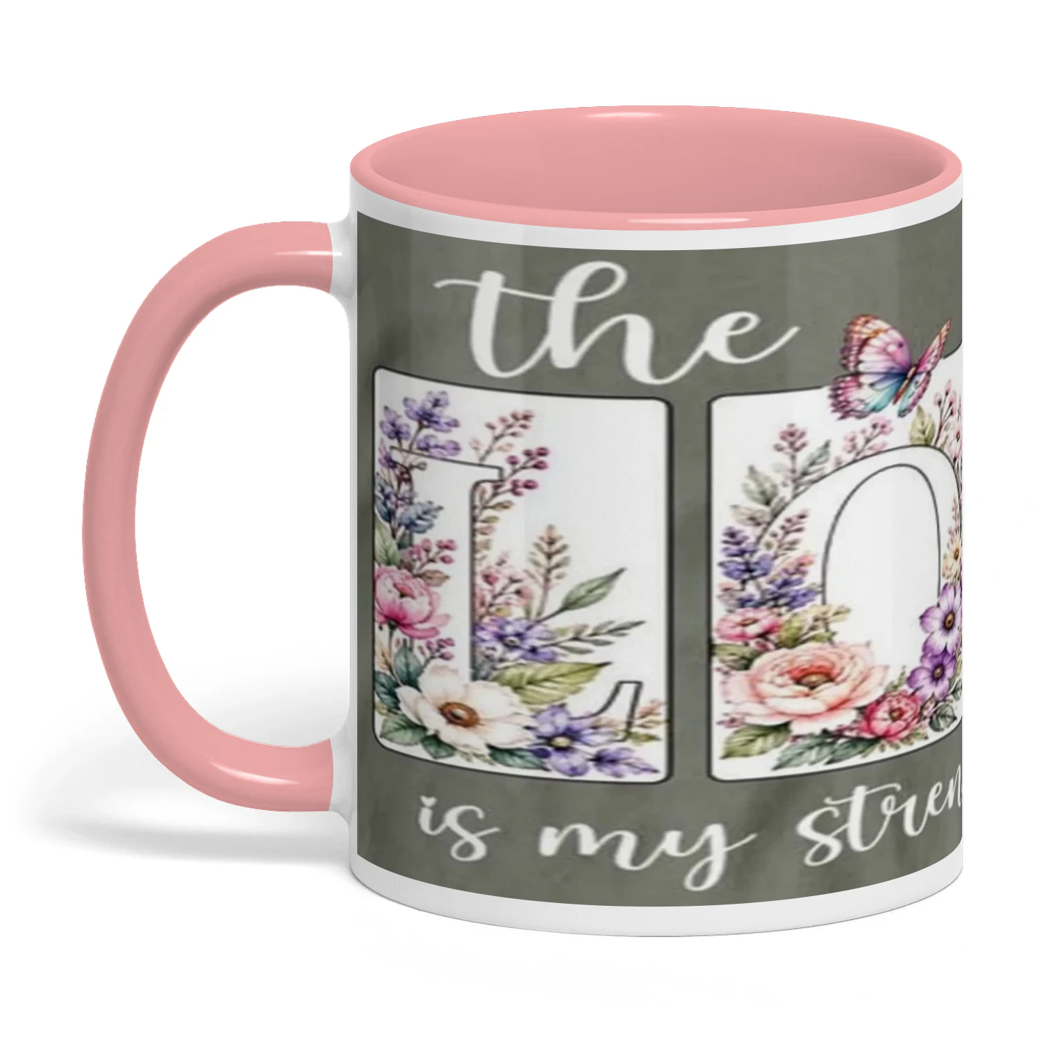 Christian Floral Coffee Mug | "The Lord is Strength & Song"