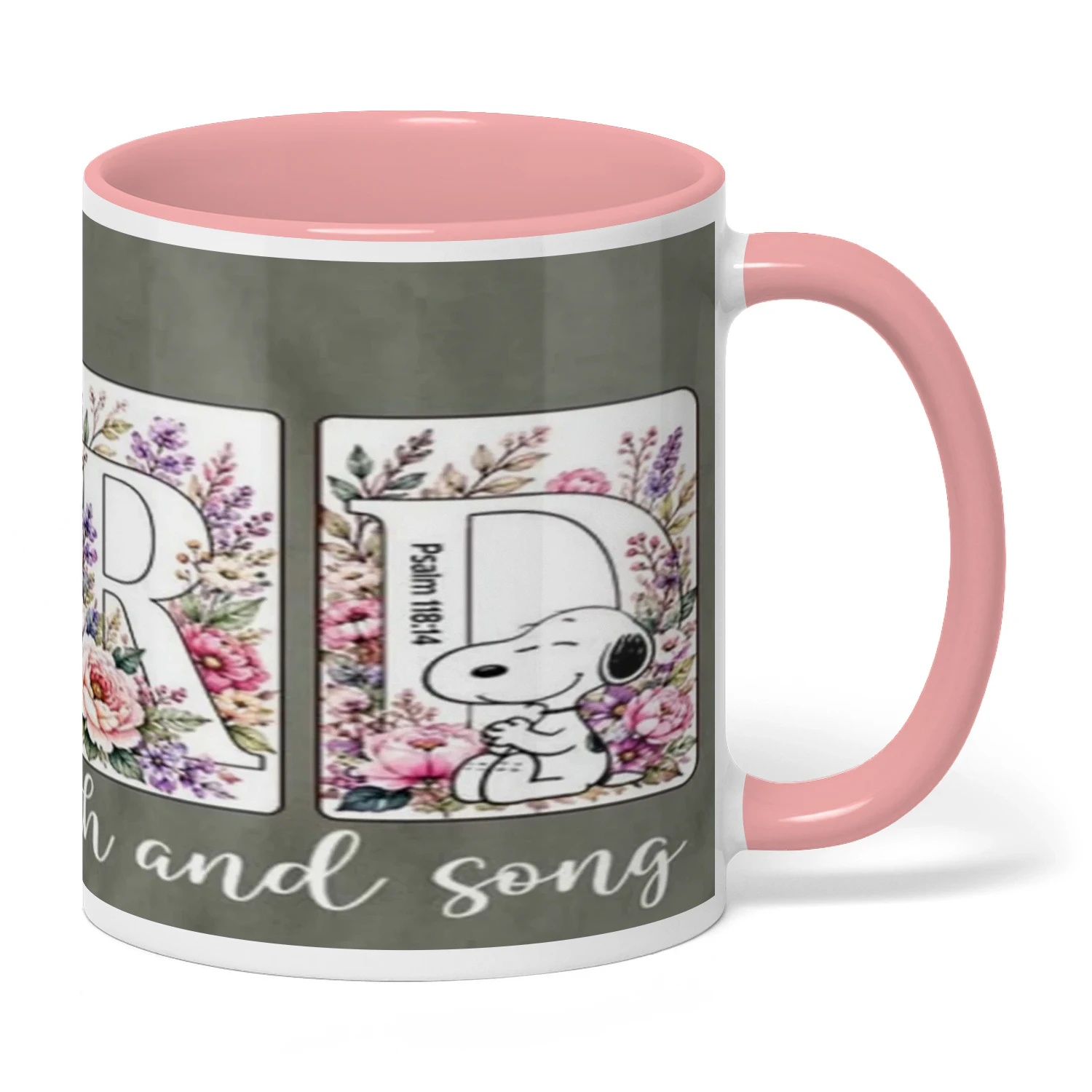 Christian Floral Coffee Mug | "The Lord is Strength & Song"