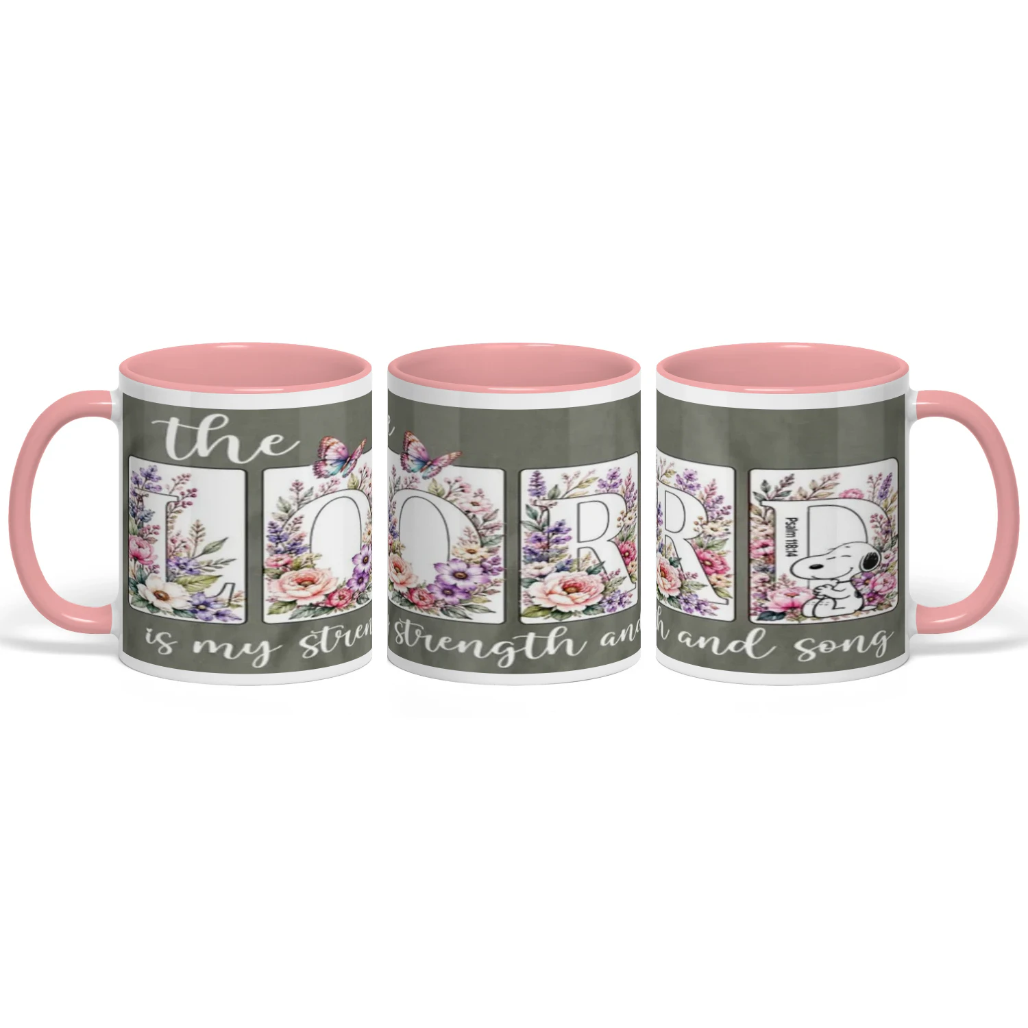 Christian Floral Coffee Mug | "The Lord is Strength & Song"
