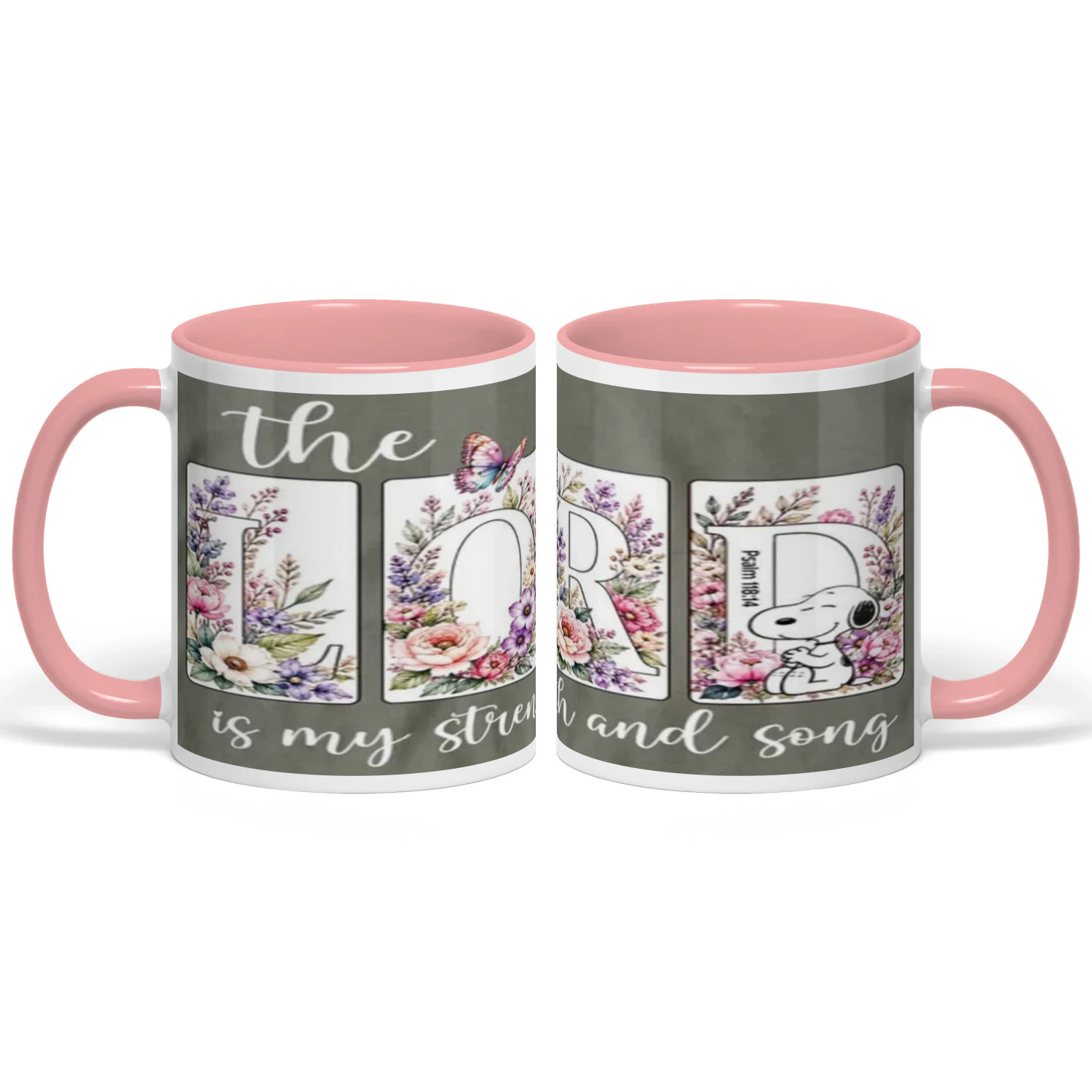 Christian Floral Coffee Mug | "The Lord is Strength & Song"