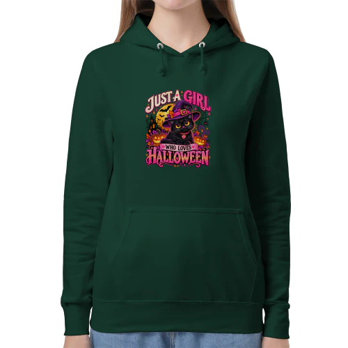 Just A Girl Who Loves Halloween – Cute Black Cat Witch Hoodie