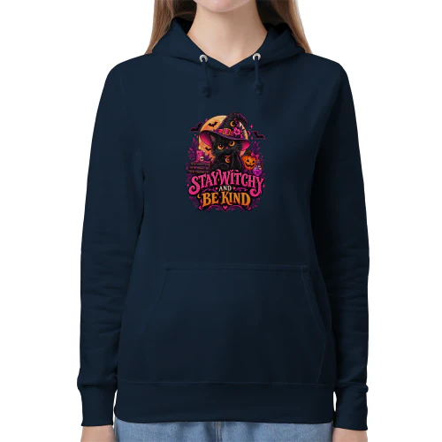 Stay Witchy And Be Kind – Cute Black Cat Halloween Hoodie