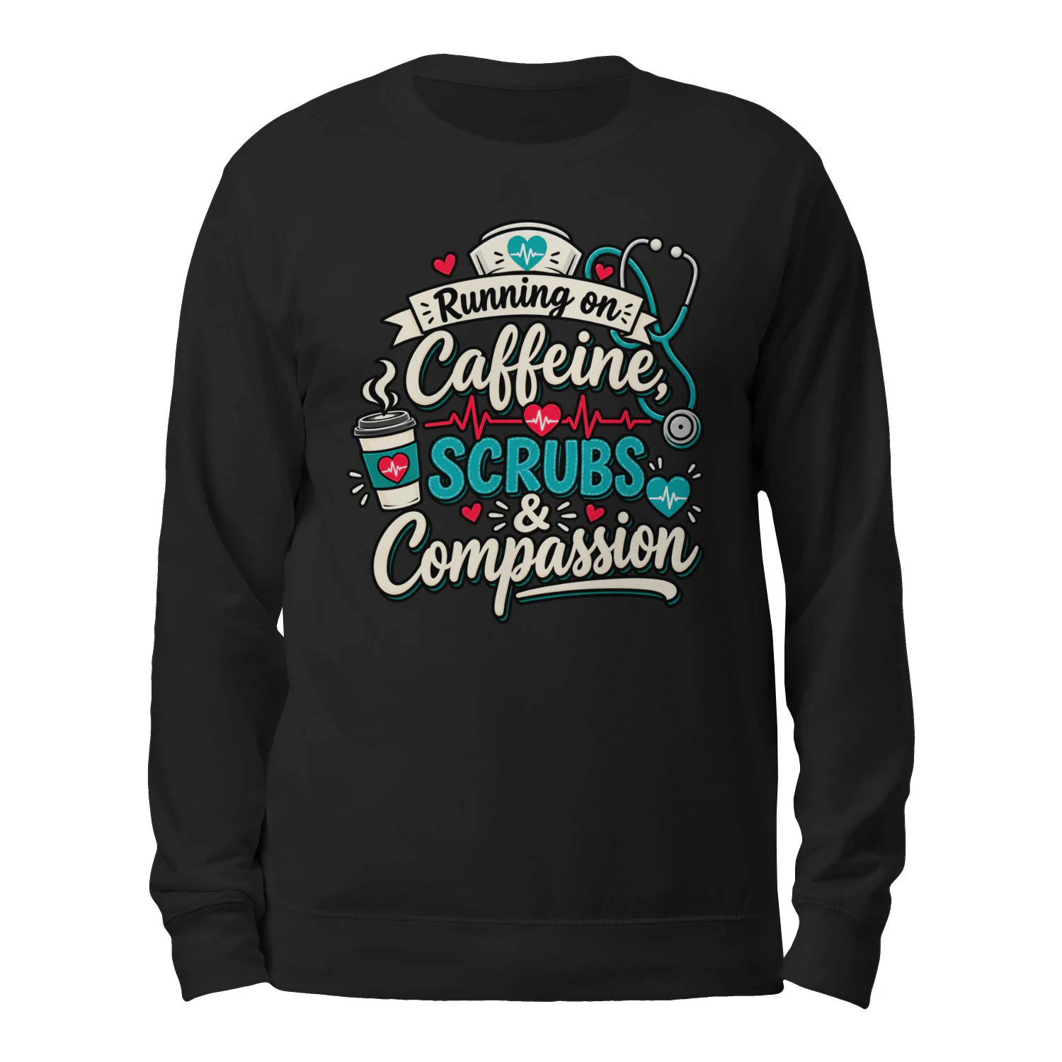 Running On Caffeine Scrubs & Compassion Funny Nurse 