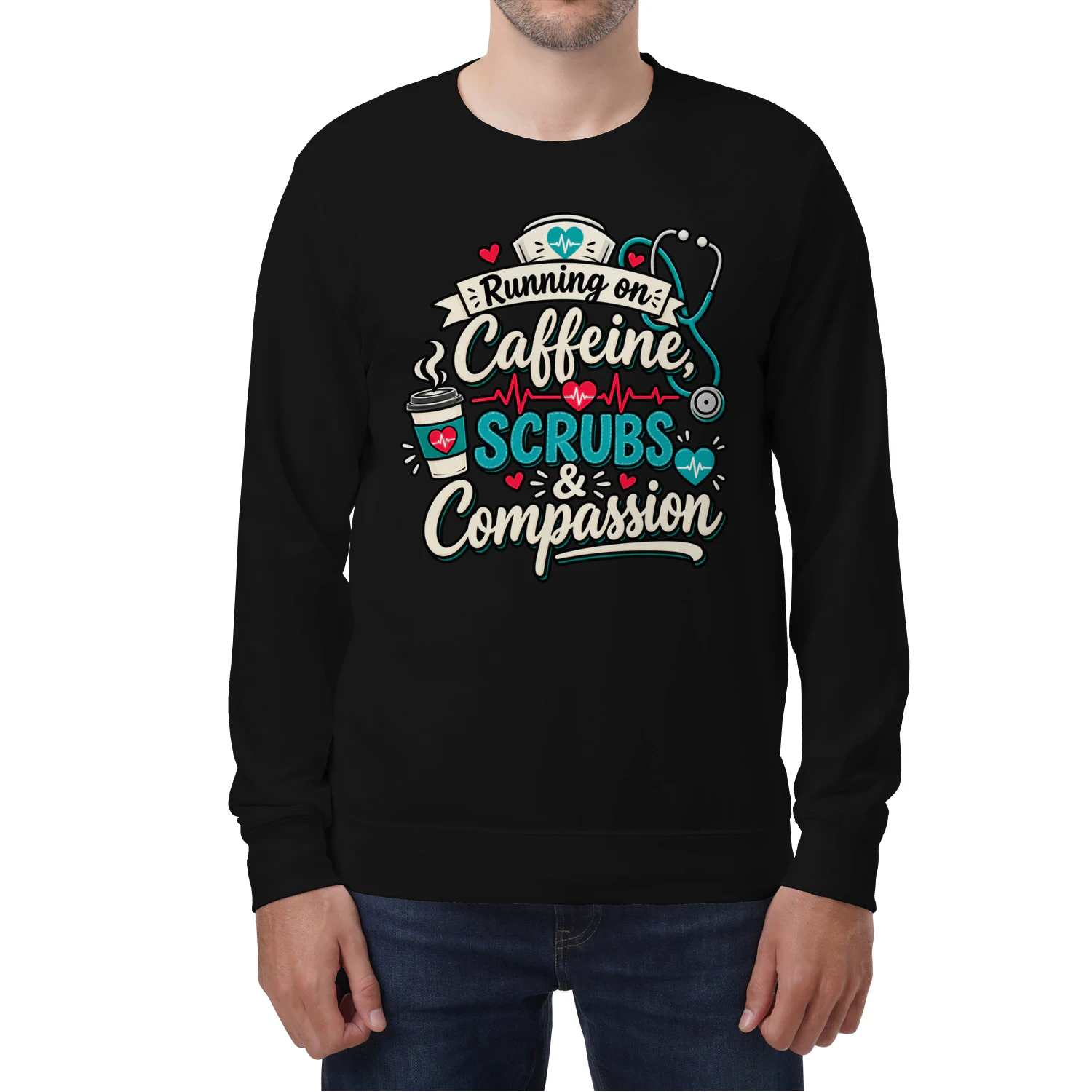 Running On Caffeine Scrubs & Compassion Funny Nurse 