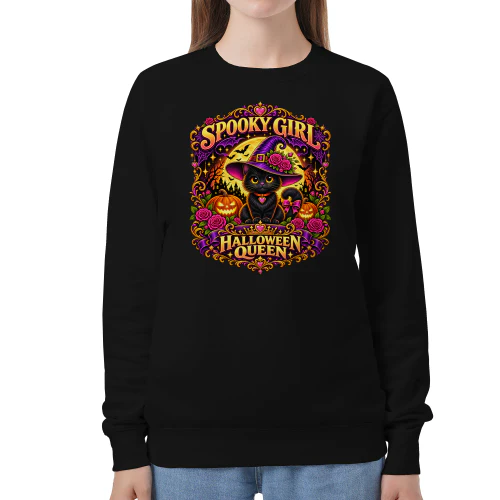 Spooky Girl Halloween Queen – Cute Black Cat Witch Sweatshirt
