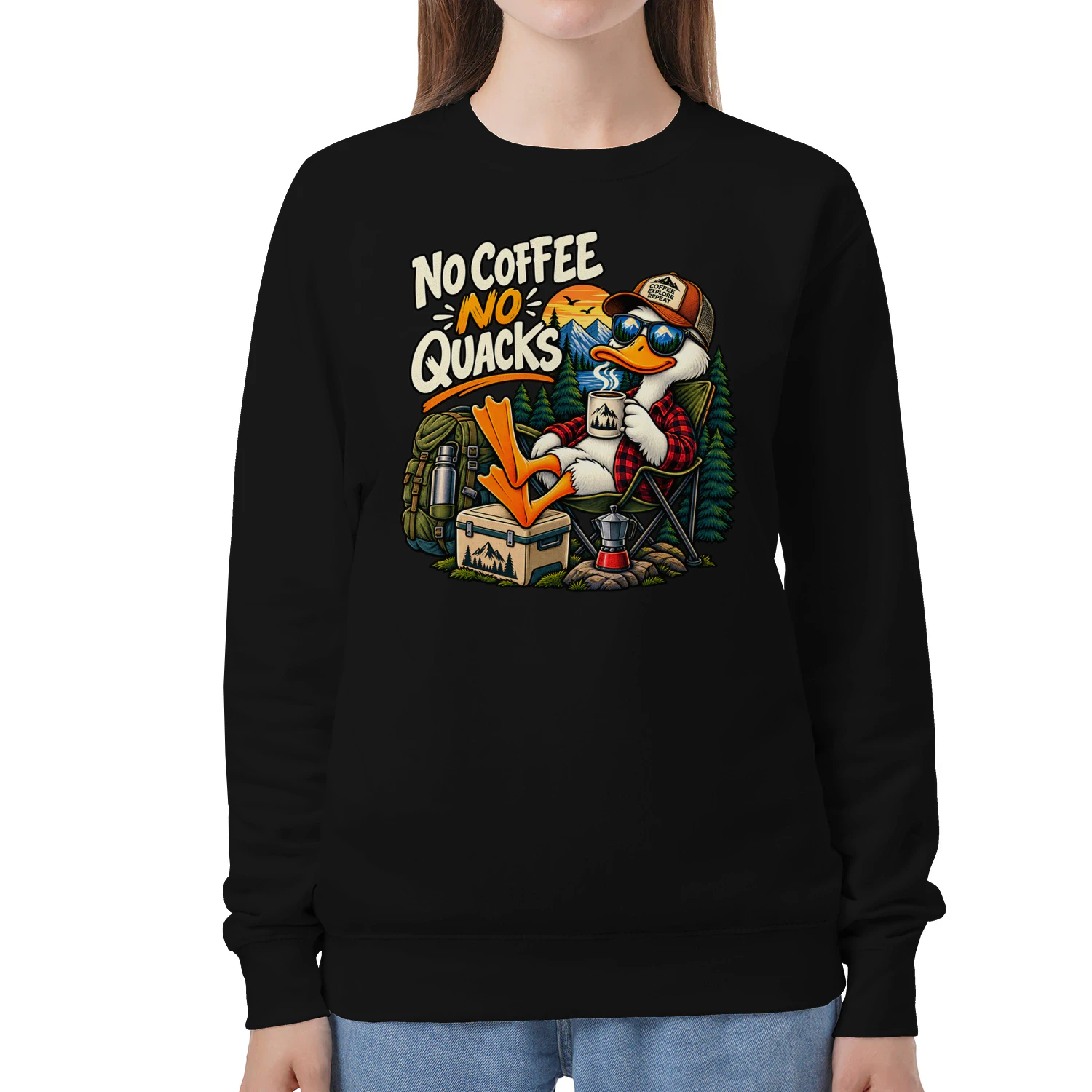 No Coffee No Quacks Funny Duck Camping Coffee Design