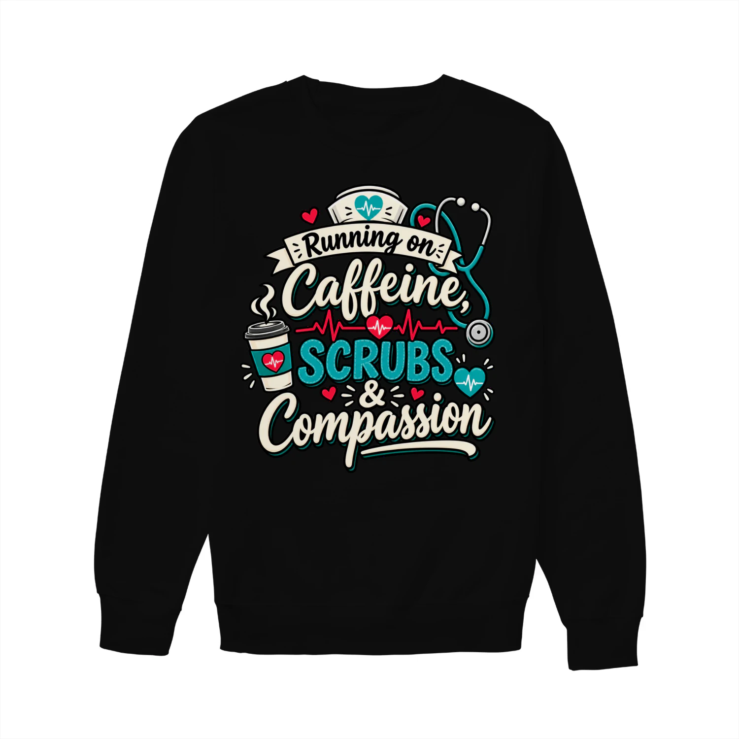 Running On Caffeine Scrubs & Compassion Funny Nurse 