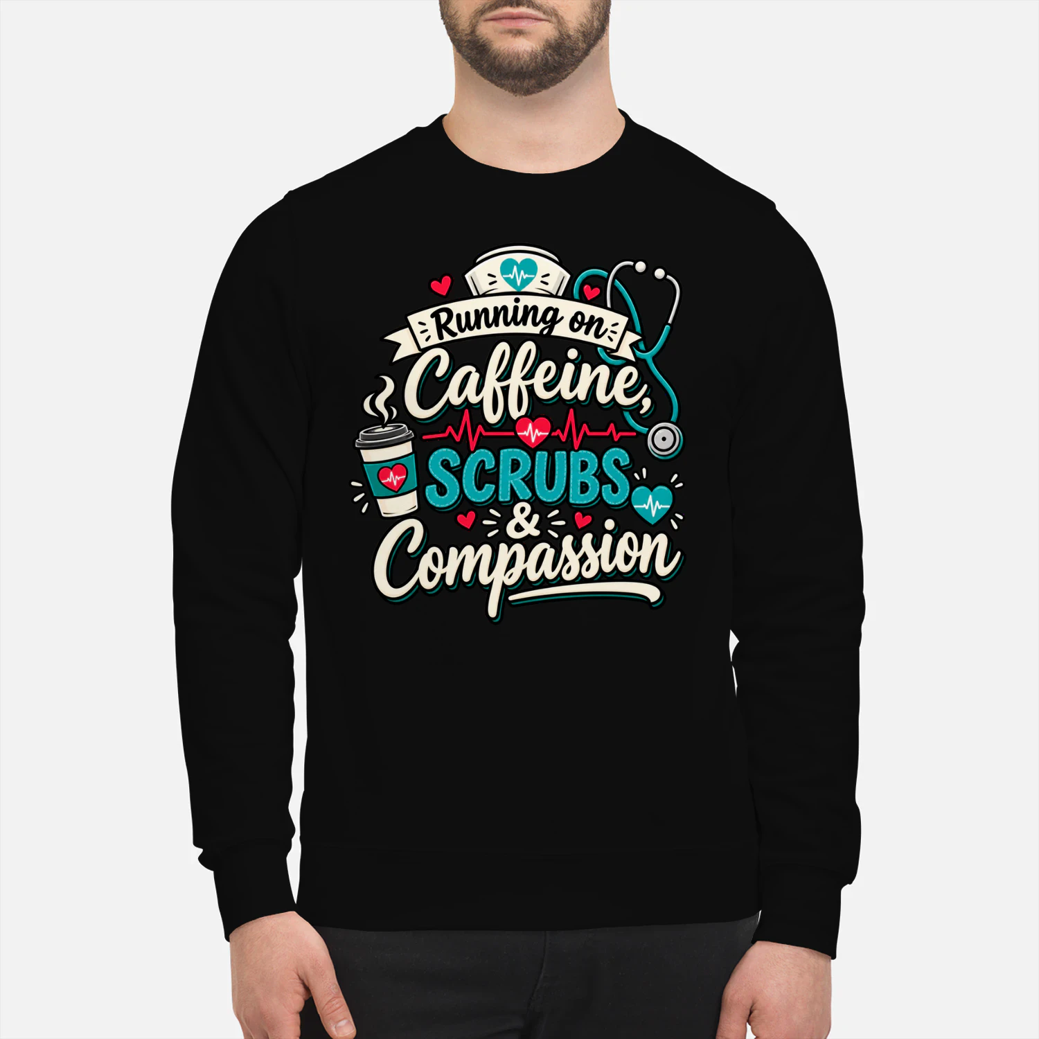 Running On Caffeine Scrubs & Compassion Funny Nurse 
