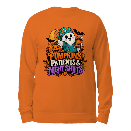 Pumpkins, Patients & Night Shifts Halloween Nurse Sweatshirt