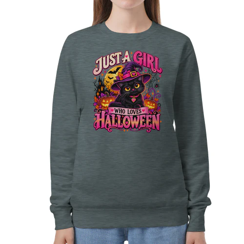 Just A Girl Who Loves Halloween – Cute Black Cat Witch Sweatshirt