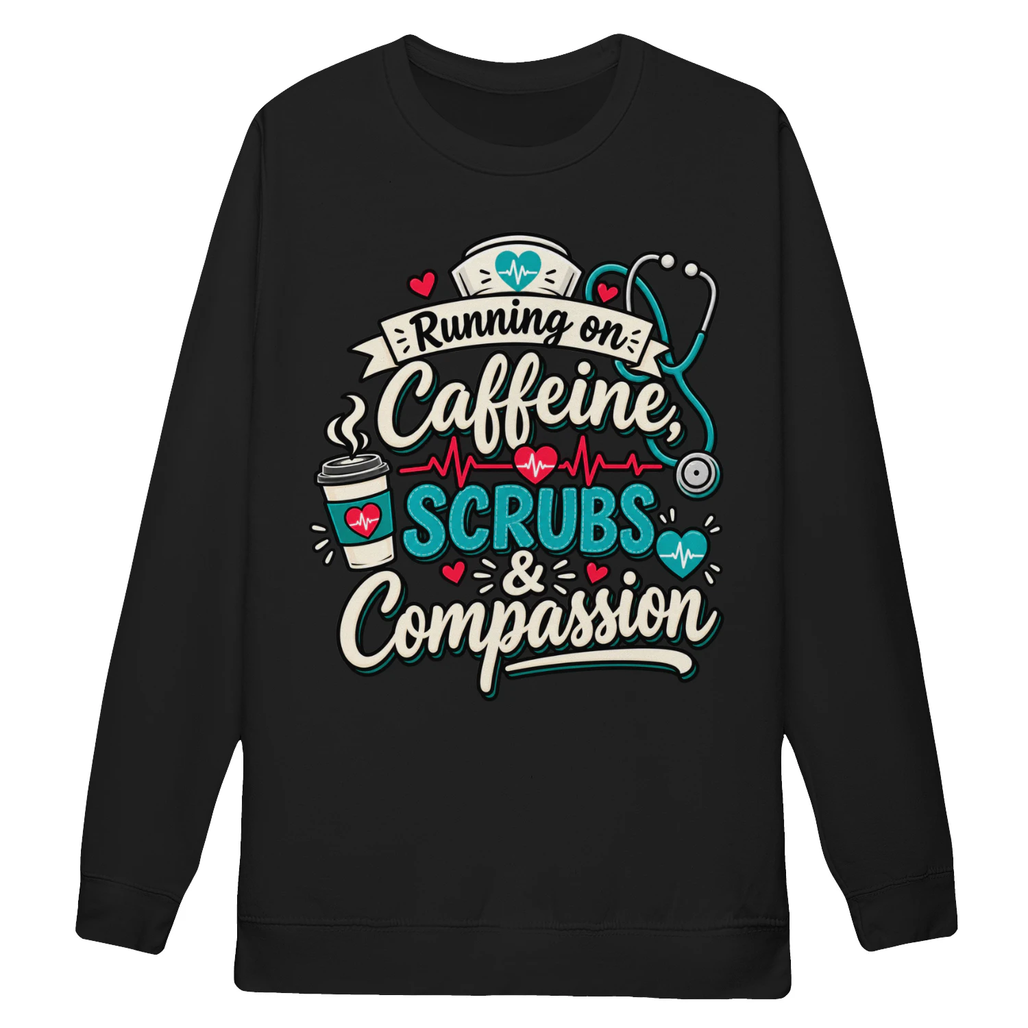 Running On Caffeine Scrubs & Compassion Funny Nurse 