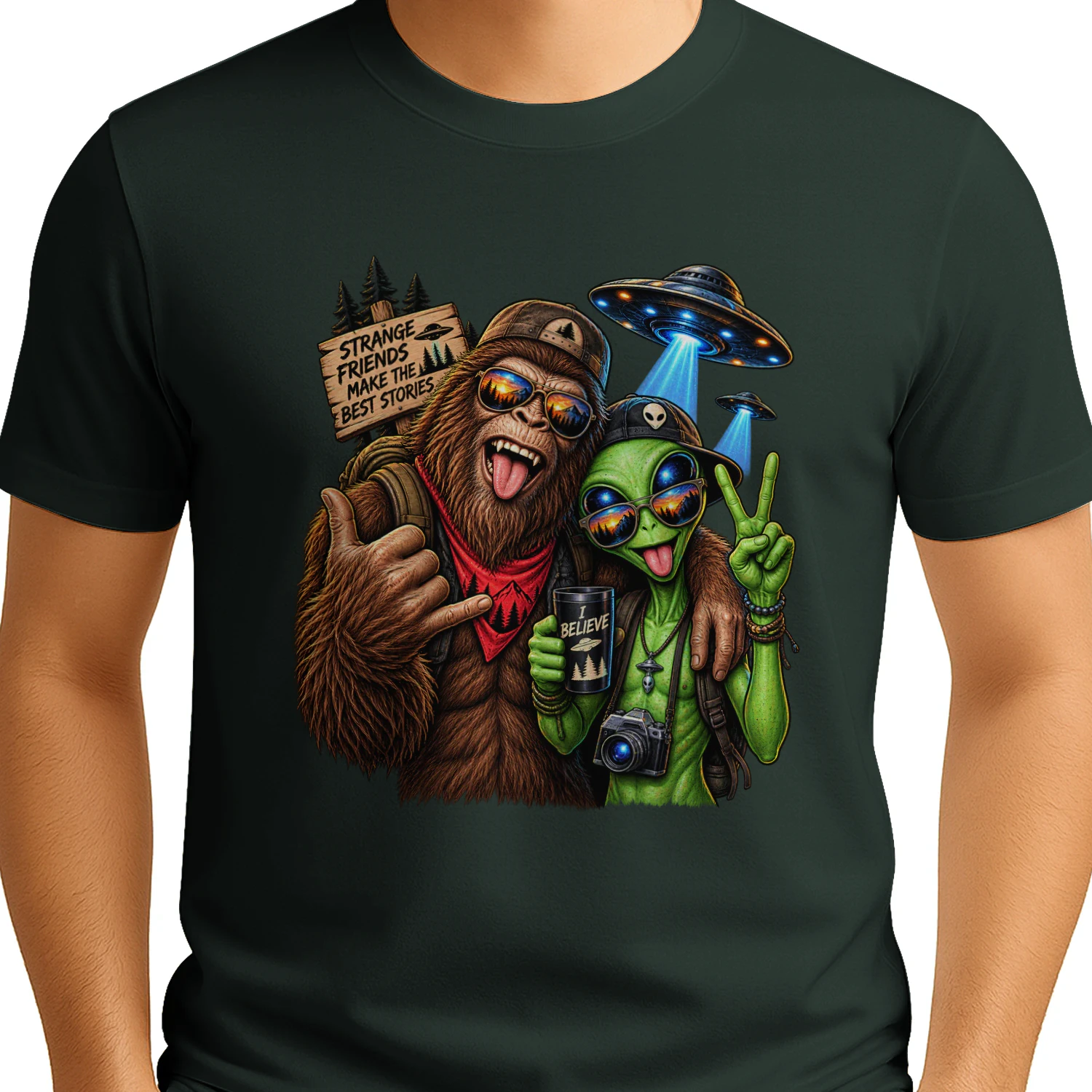 Bigfoot Alien Best Friends UFO Funny Sasquatch Alien