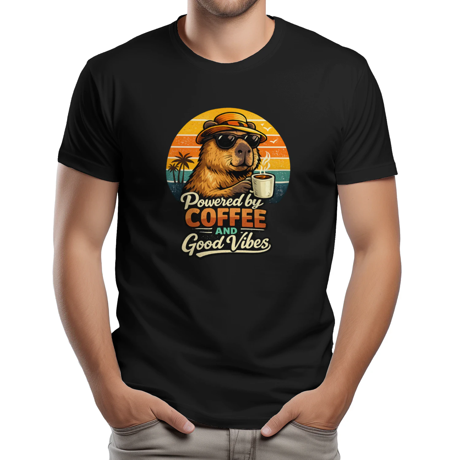 Powered by Coffee and Good Vibes Capybara Retro Vintage