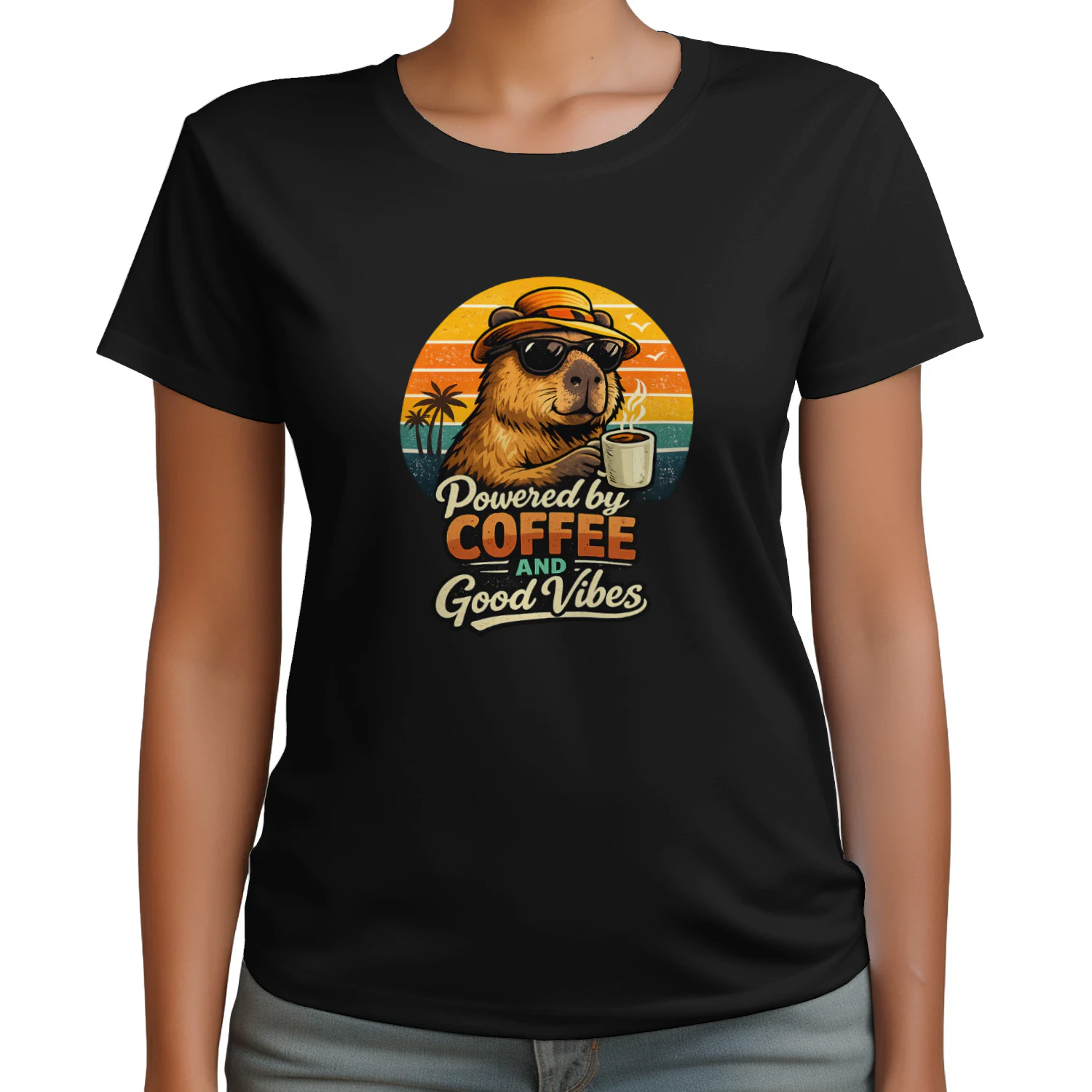 Powered by Coffee and Good Vibes Capybara Retro Vintage