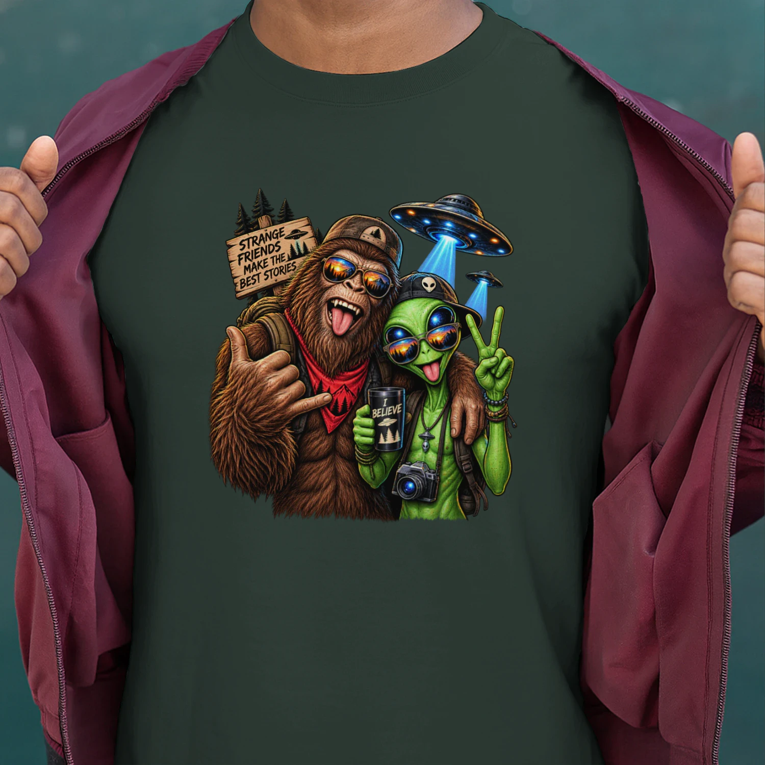 Bigfoot Alien Best Friends UFO Funny Sasquatch Alien