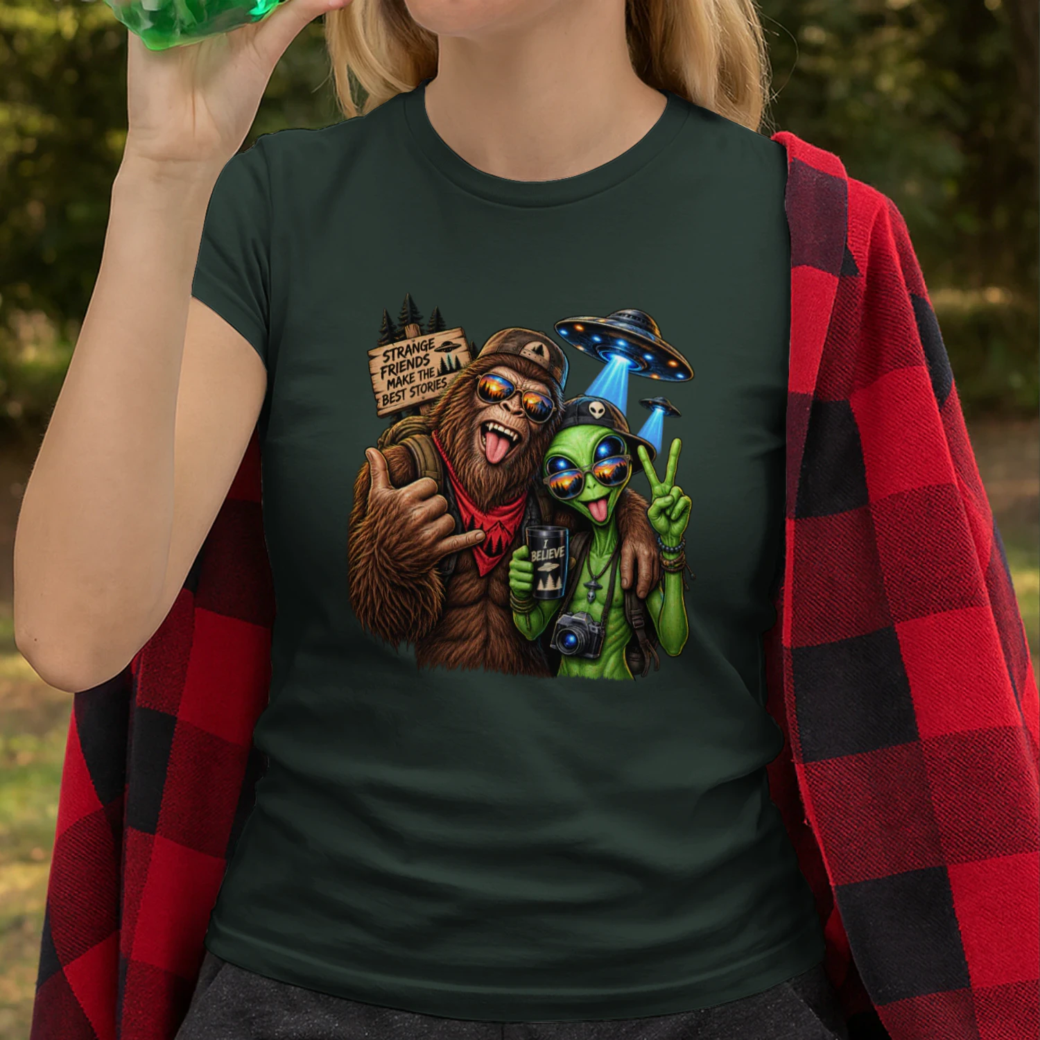 Bigfoot Alien Best Friends UFO Funny Sasquatch Alien
