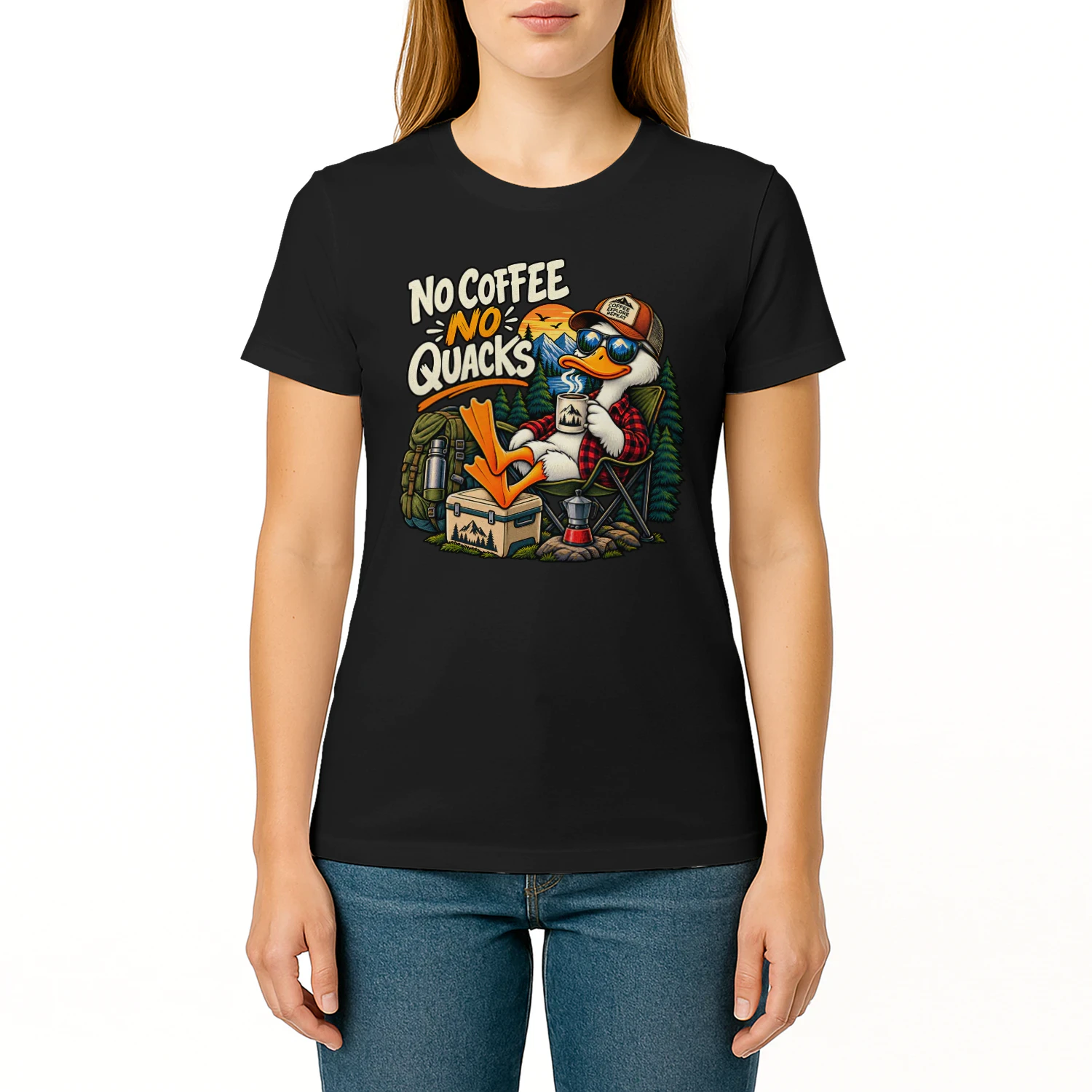 No Coffee No Quacks Funny Duck Camping Coffee Design