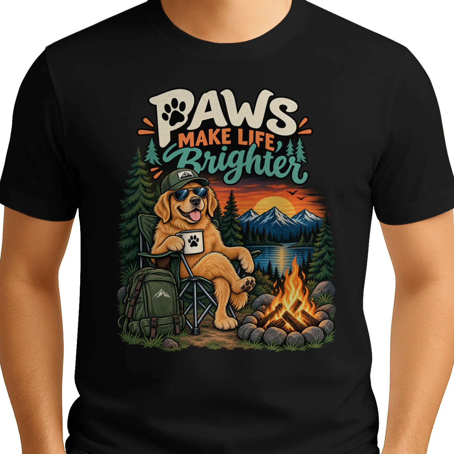 Paws Make Life Brighter Funny Dog Camping T-Shirt