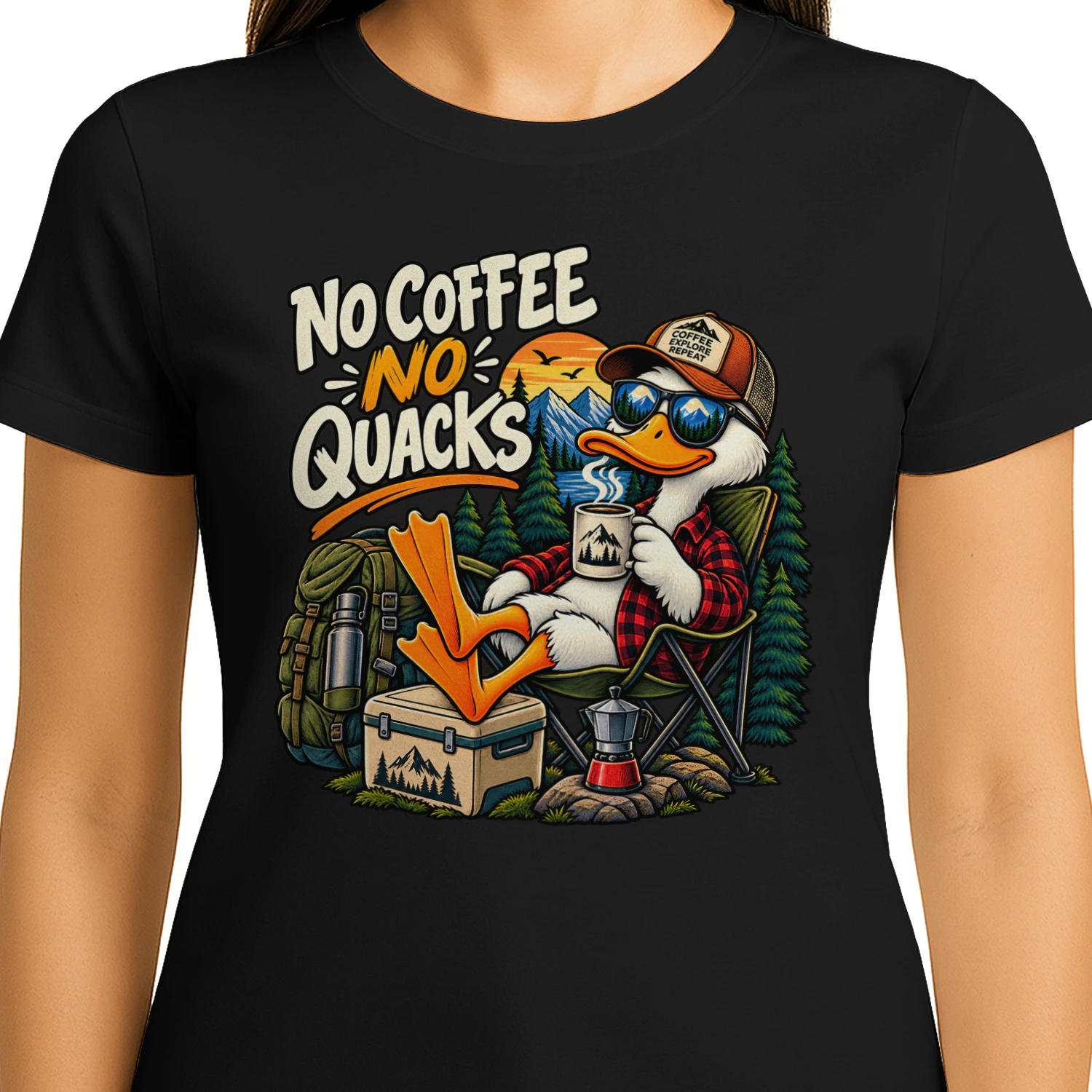 No Coffee No Quacks Funny Duck Camping Coffee Design