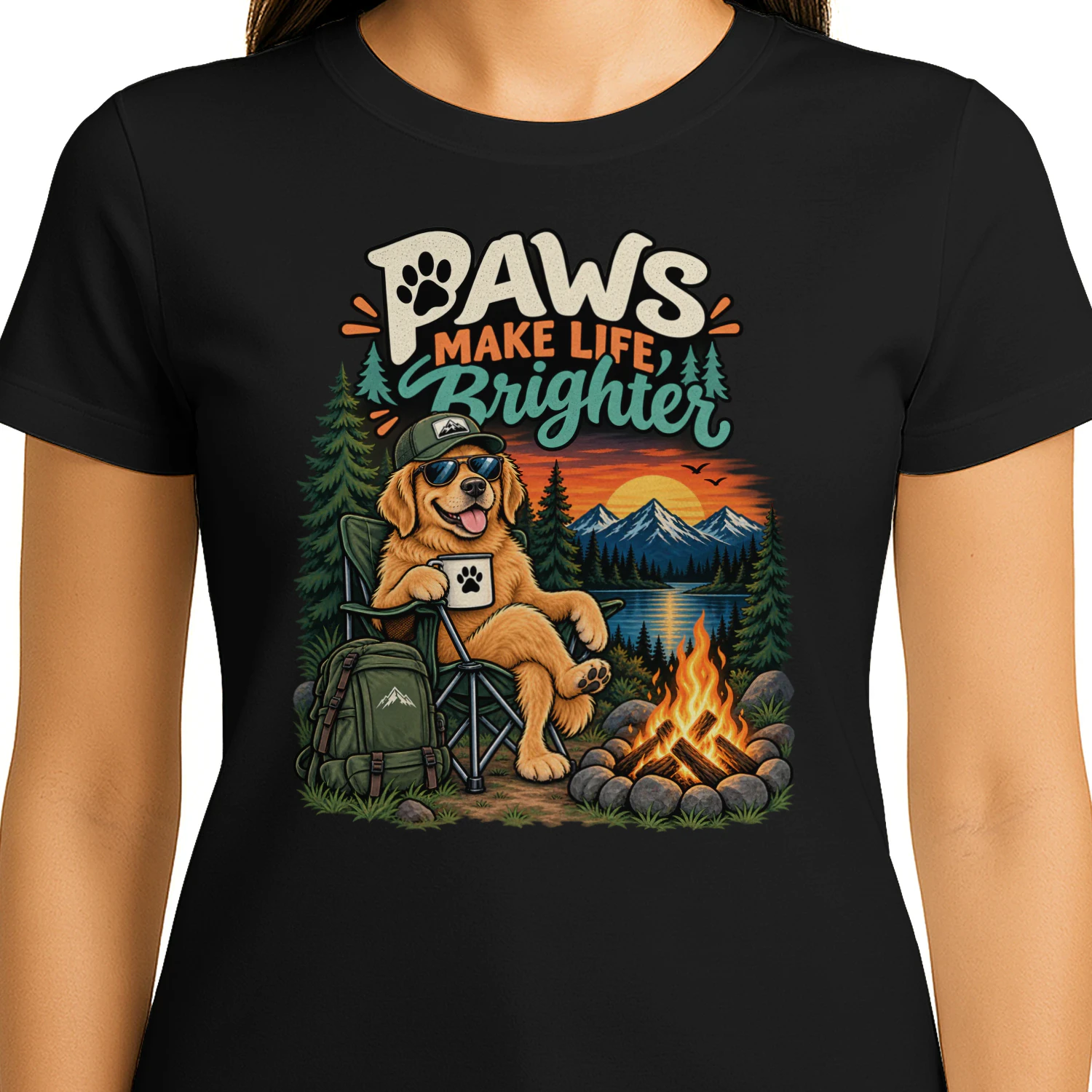 Paws Make Life Brighter Funny Dog Camping T-Shirt