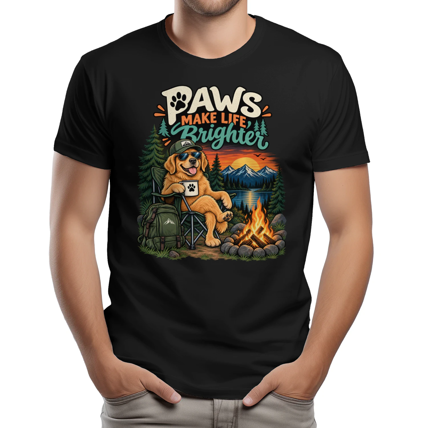 Paws Make Life Brighter Funny Dog Camping T-Shirt