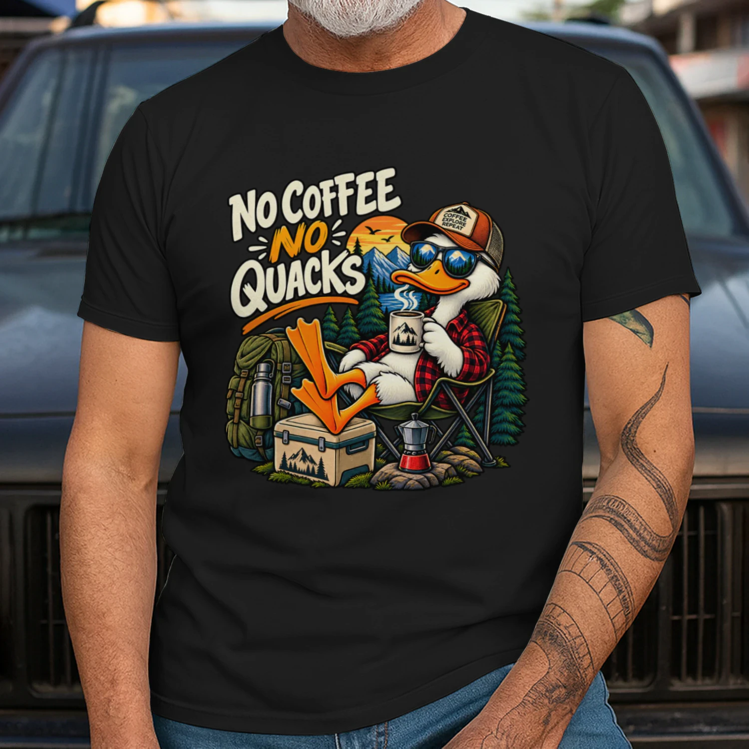 No Coffee No Quacks Funny Duck Camping Coffee Design