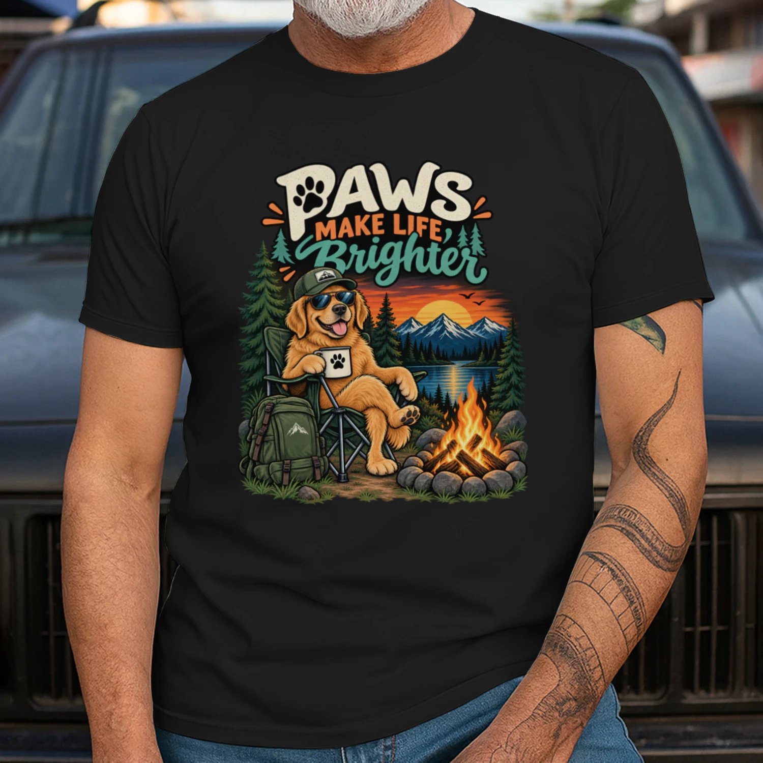 Paws Make Life Brighter Funny Dog Camping T-Shirt