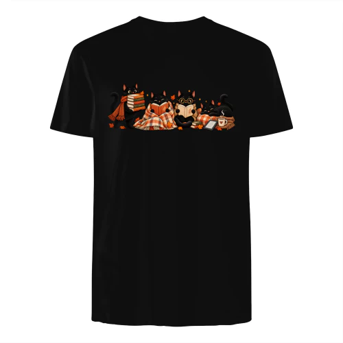 Cozy Black Cats Reading Books Autumn Book Lover T-Shirt