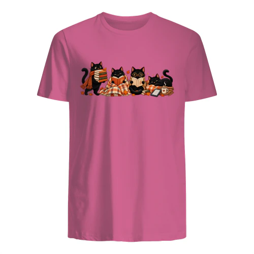 Cozy Black Cats Reading Books Autumn Book Lover T-Shirt