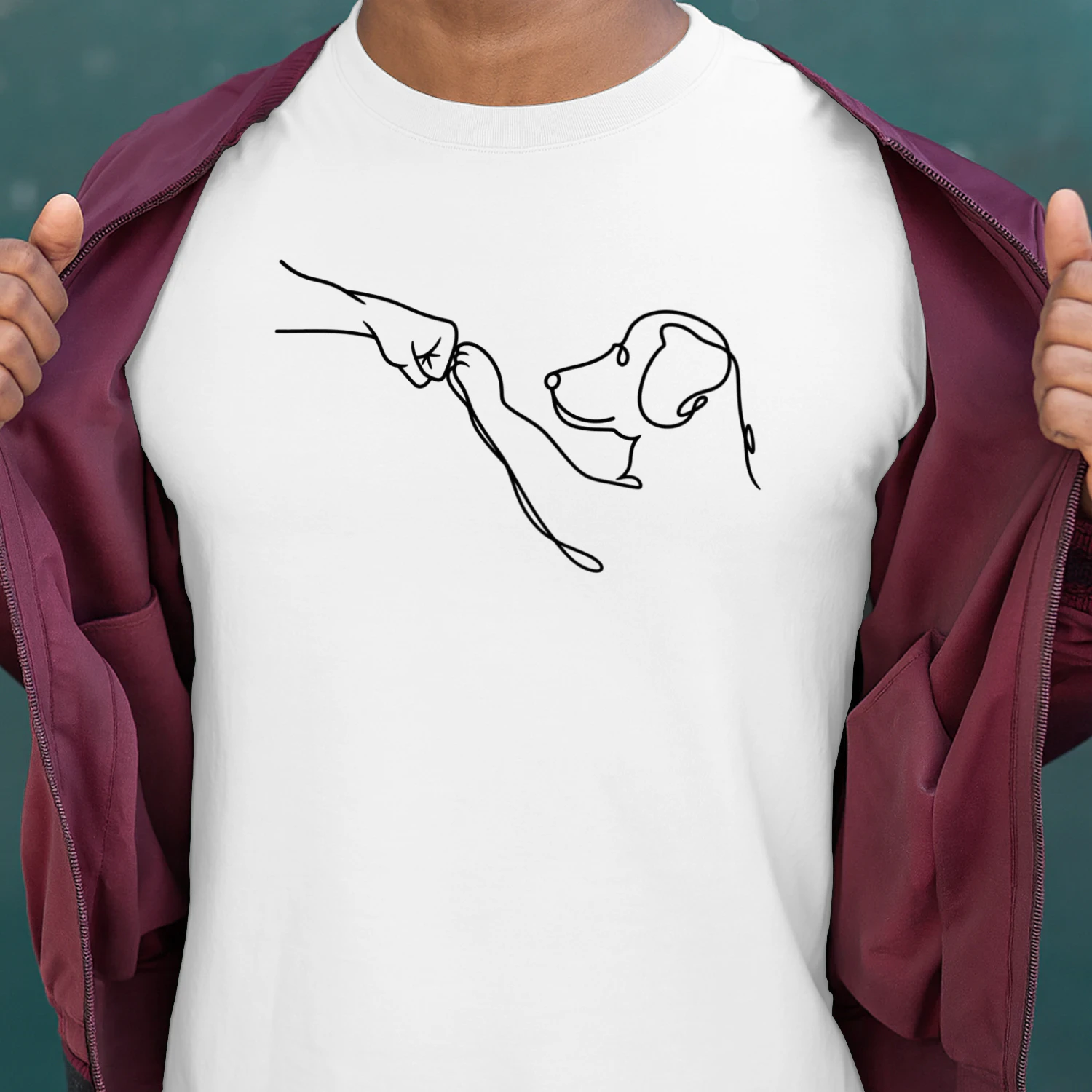 Men's Line Art Dog, Super Cute Hand-Drawn Puppy Sketch, Minimalist Pet Interaction, Adorable Paw Print