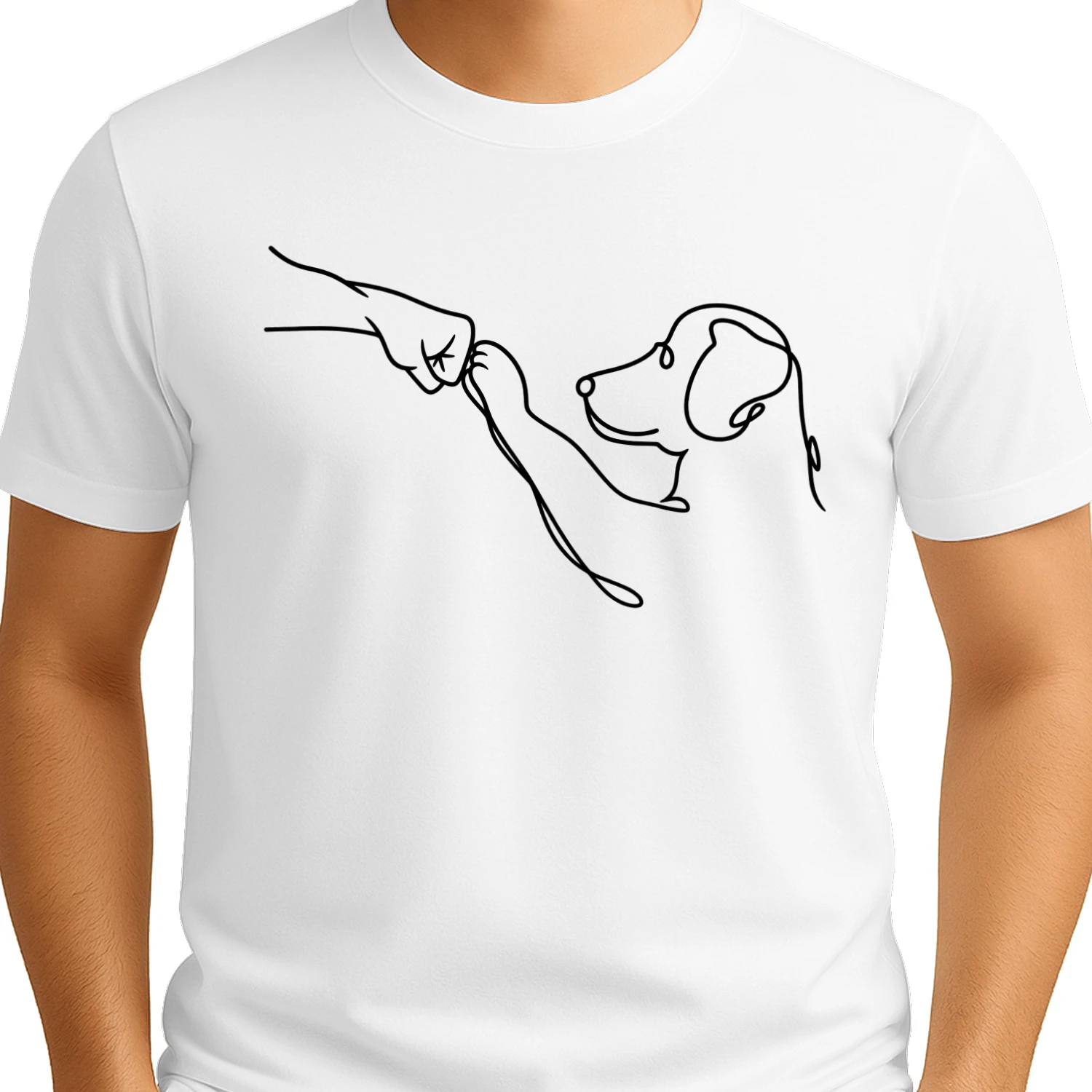 Men's Line Art Dog, Super Cute Hand-Drawn Puppy Sketch, Minimalist Pet Interaction, Adorable Paw Print