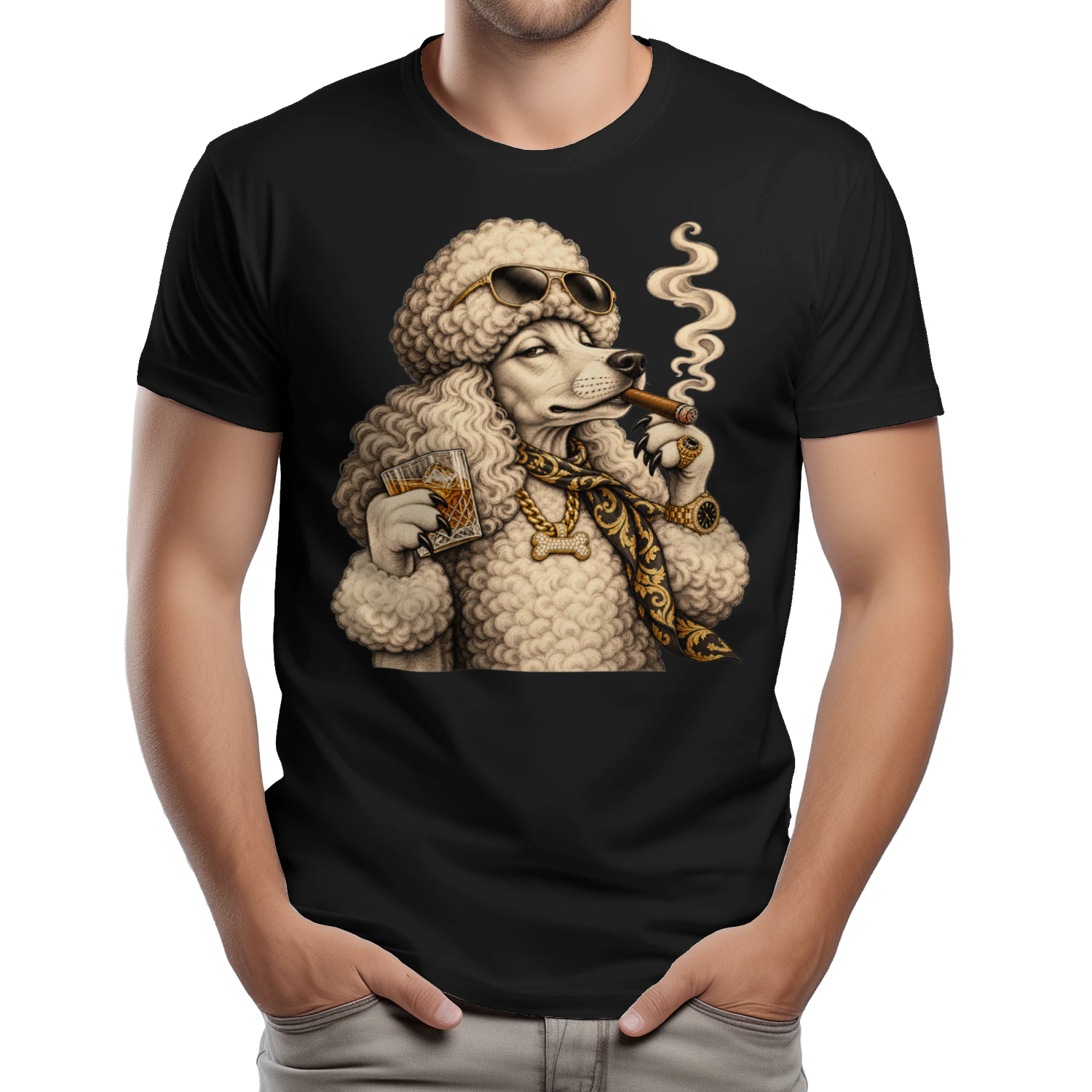Funny Poodle Smoking Cigarette Grunge Dog Meme Vintage T-Shirt