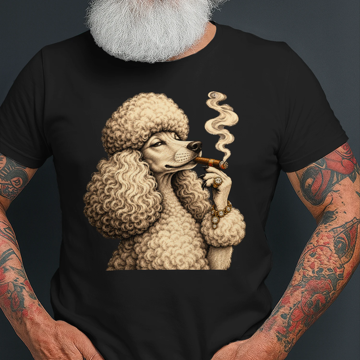 Funny Poodle Smoking Cigarette Grunge Dog Meme Vintage T-Shirt