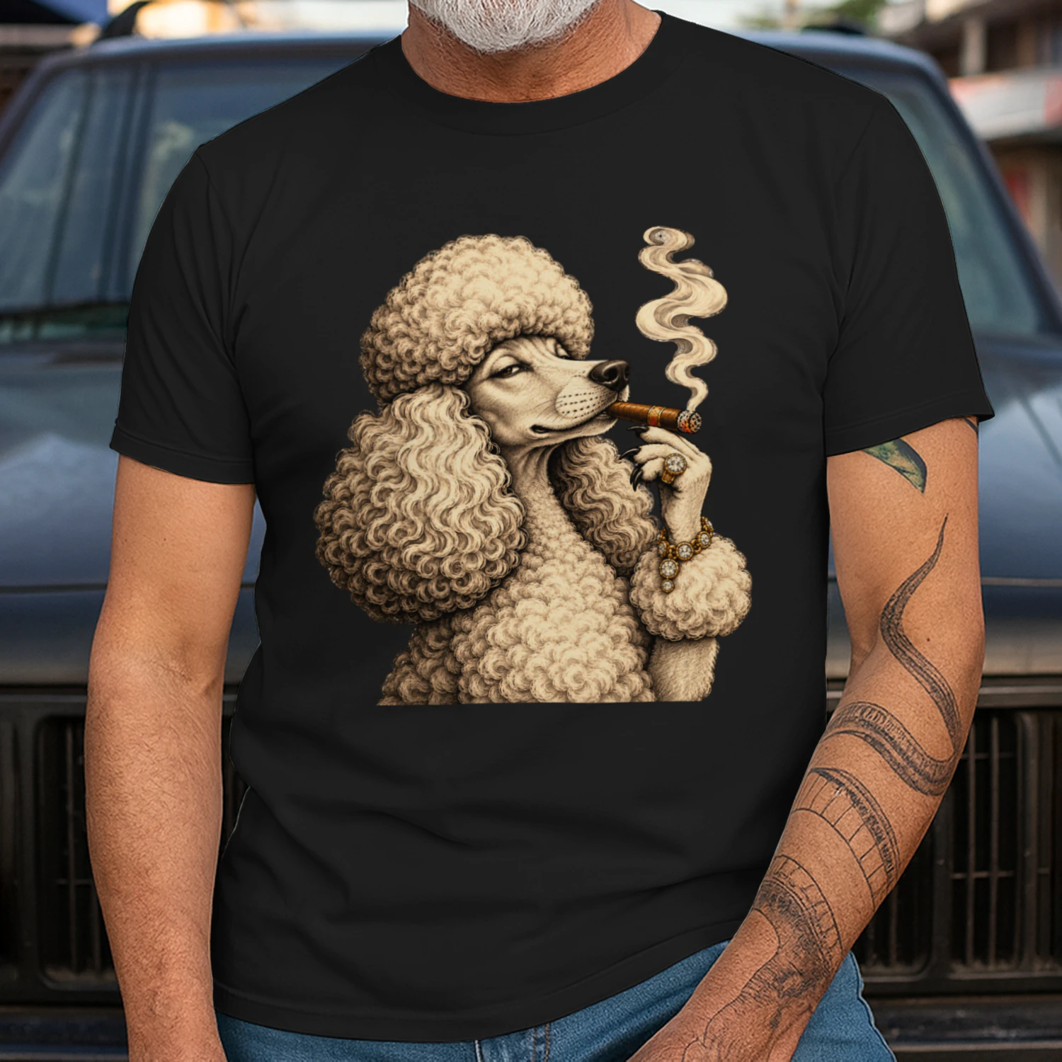 Funny Poodle Smoking Cigarette Grunge Dog Meme Vintage T-Shirt