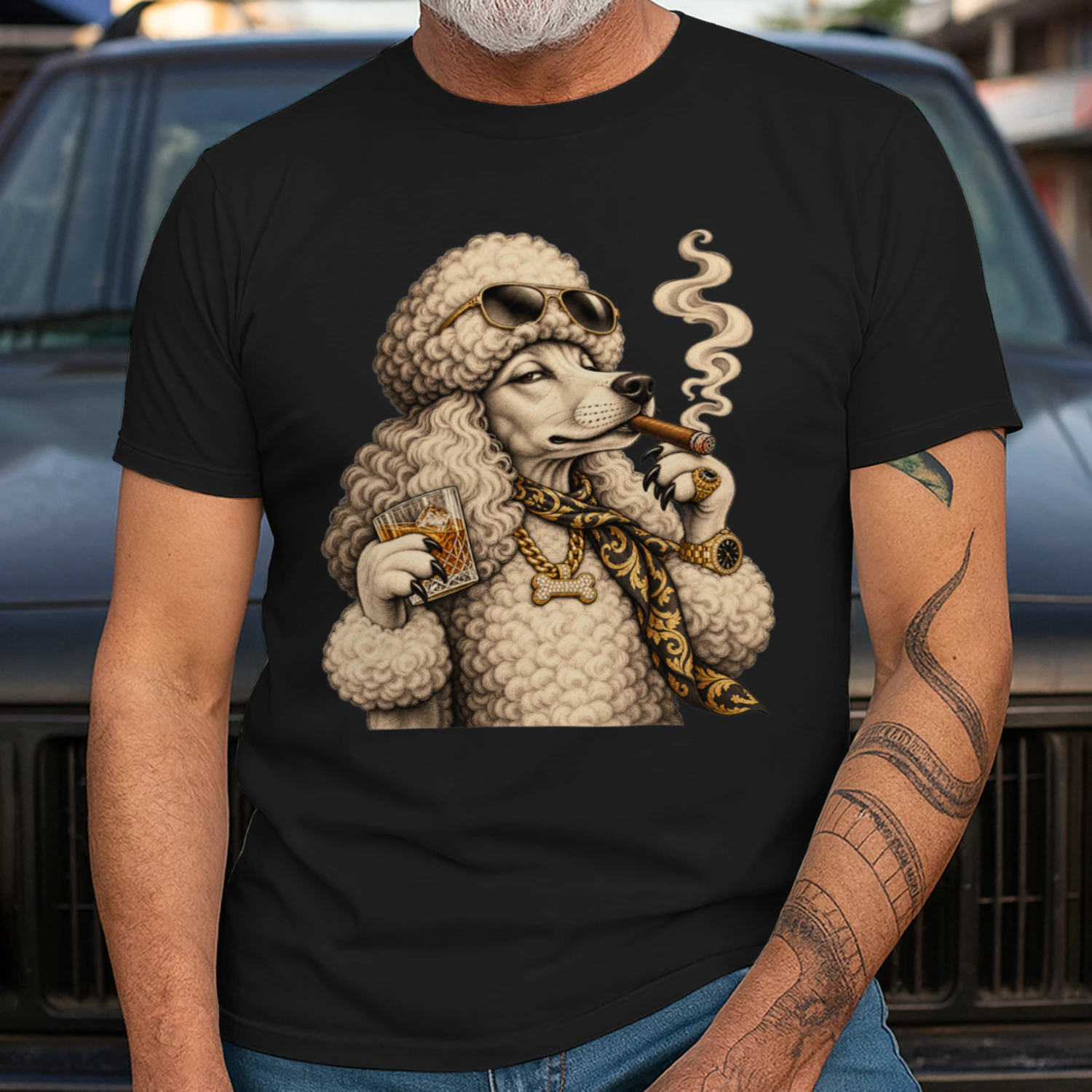 Funny Poodle Smoking Cigarette Grunge Dog Meme Vintage T-Shirt