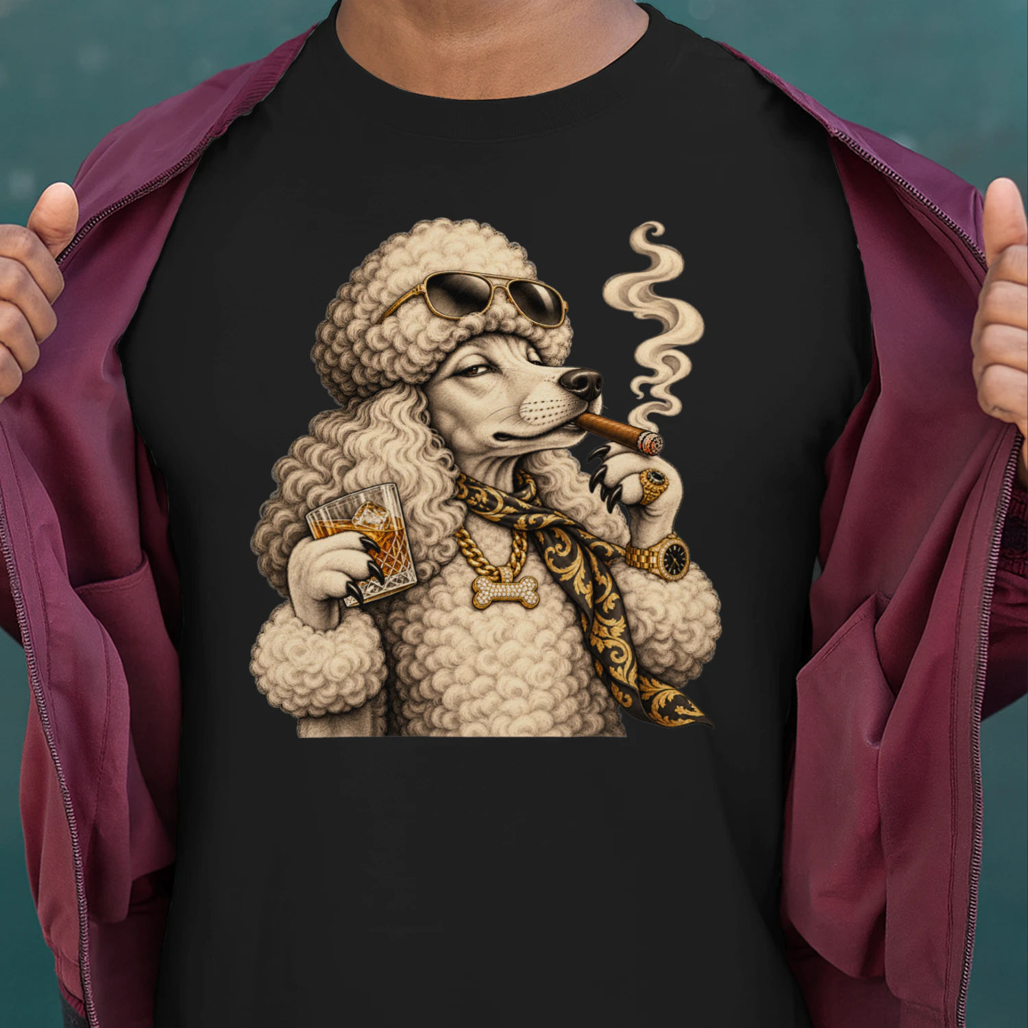 Funny Poodle Smoking Cigarette Grunge Dog Meme Vintage T-Shirt