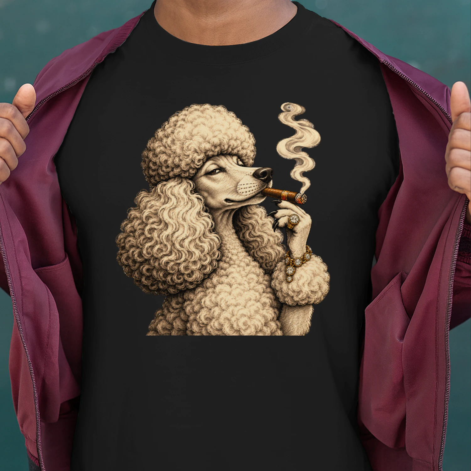 Funny Poodle Smoking Cigarette Grunge Dog Meme Vintage T-Shirt